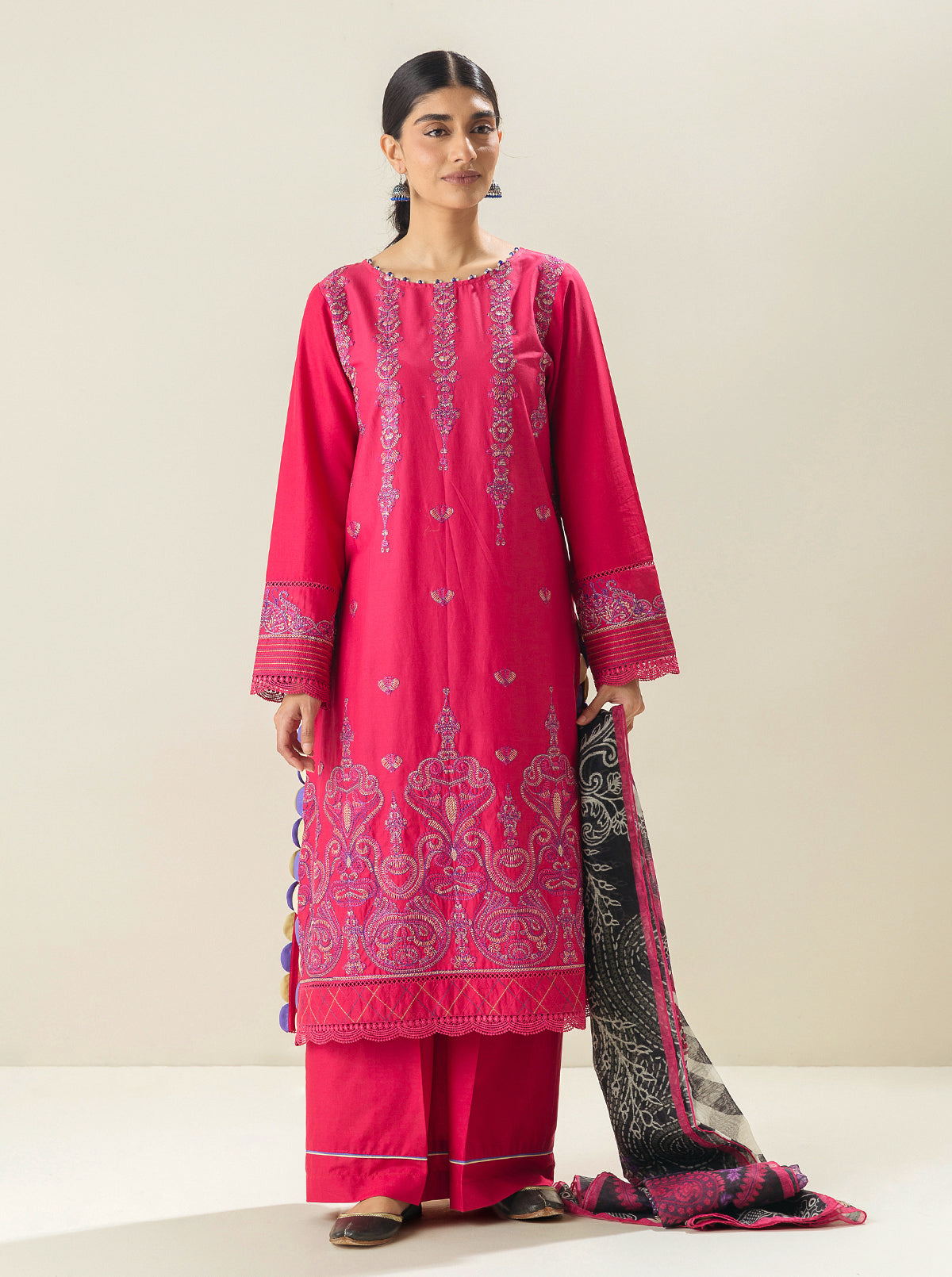 3 Piece - Embroidered Lawn Suit - Fuchsia Grace