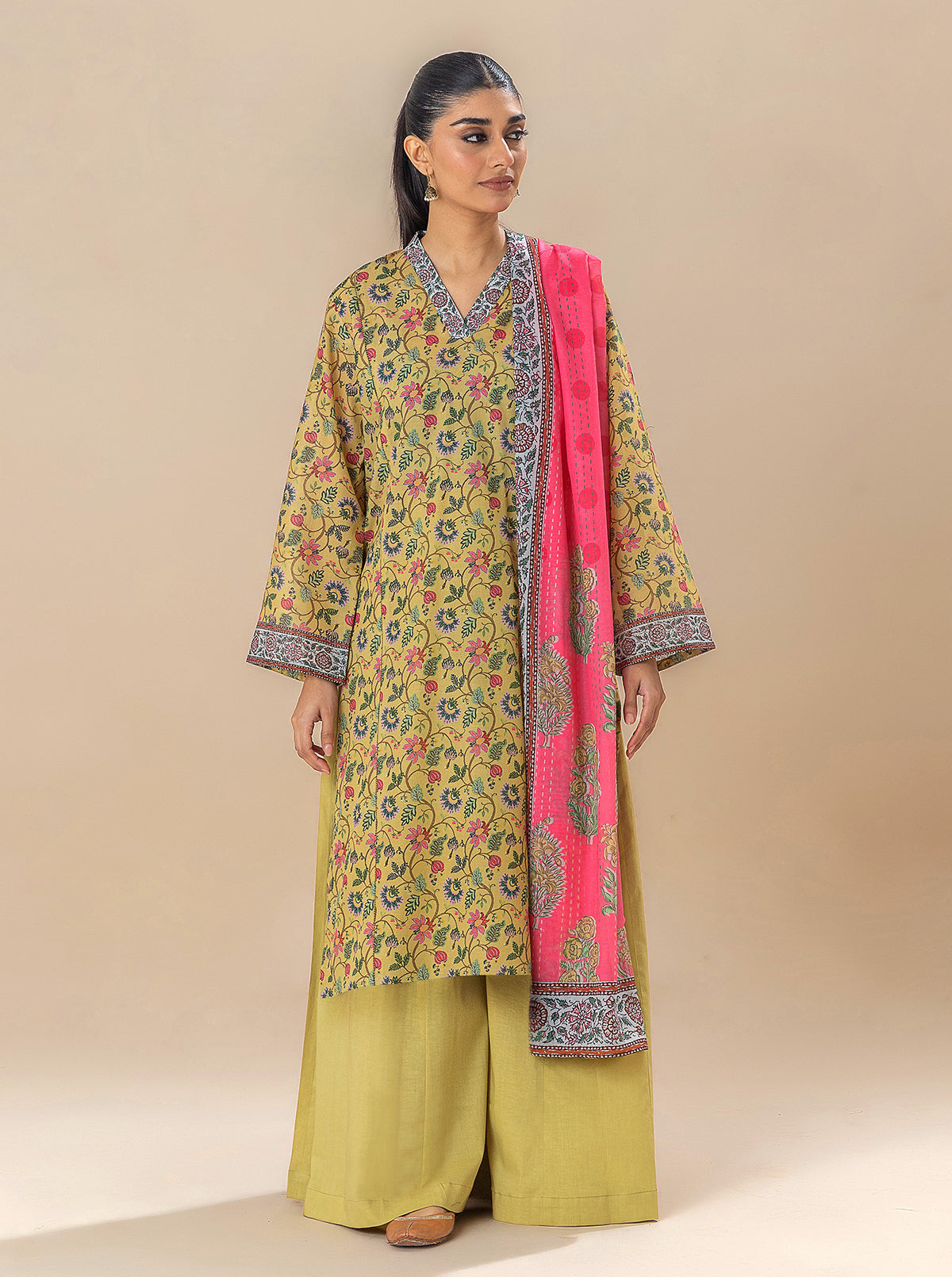 2 Piece Printed Lawn Suit-Mellow Yellow (Unstitched)