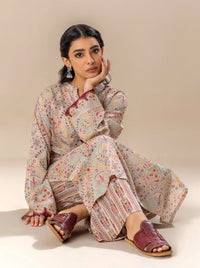 2 PIECE PRINTED LAWN SUIT-MEADOW MILK (UNSTITCHED)
