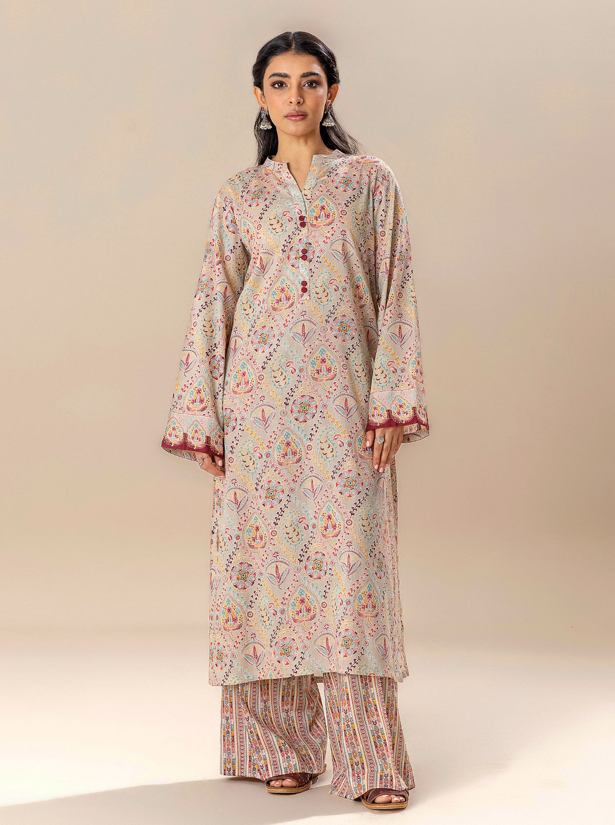 2 PIECE PRINTED LAWN SUIT-MEADOW MILK (UNSTITCHED)