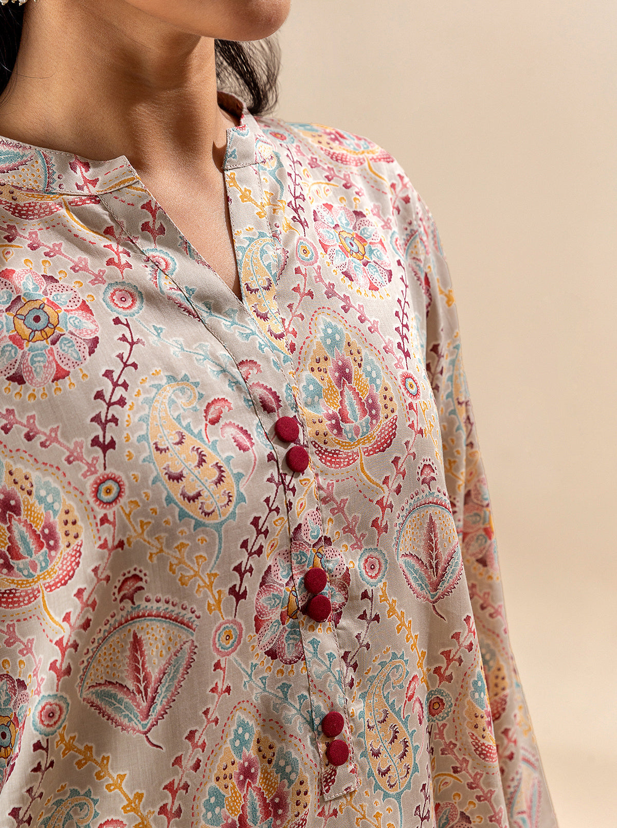 2 PIECE PRINTED LAWN SUIT-MEADOW MILK (UNSTITCHED)