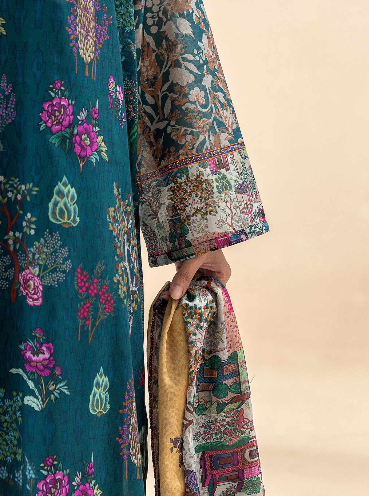 3 Piece Printed Lawn Suit-Serenity Greens (Unstitched)