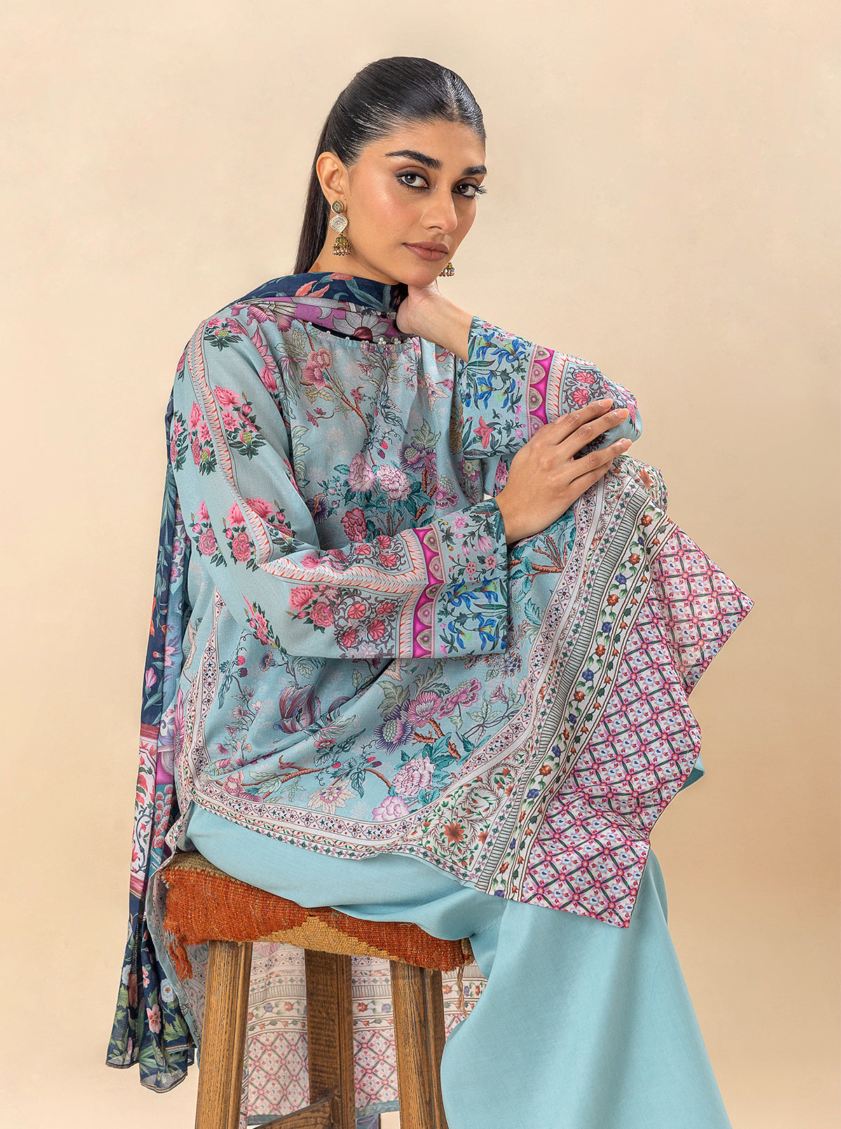 3 Piece Printed Lawn Suit-Soul Blue (Unstitched)