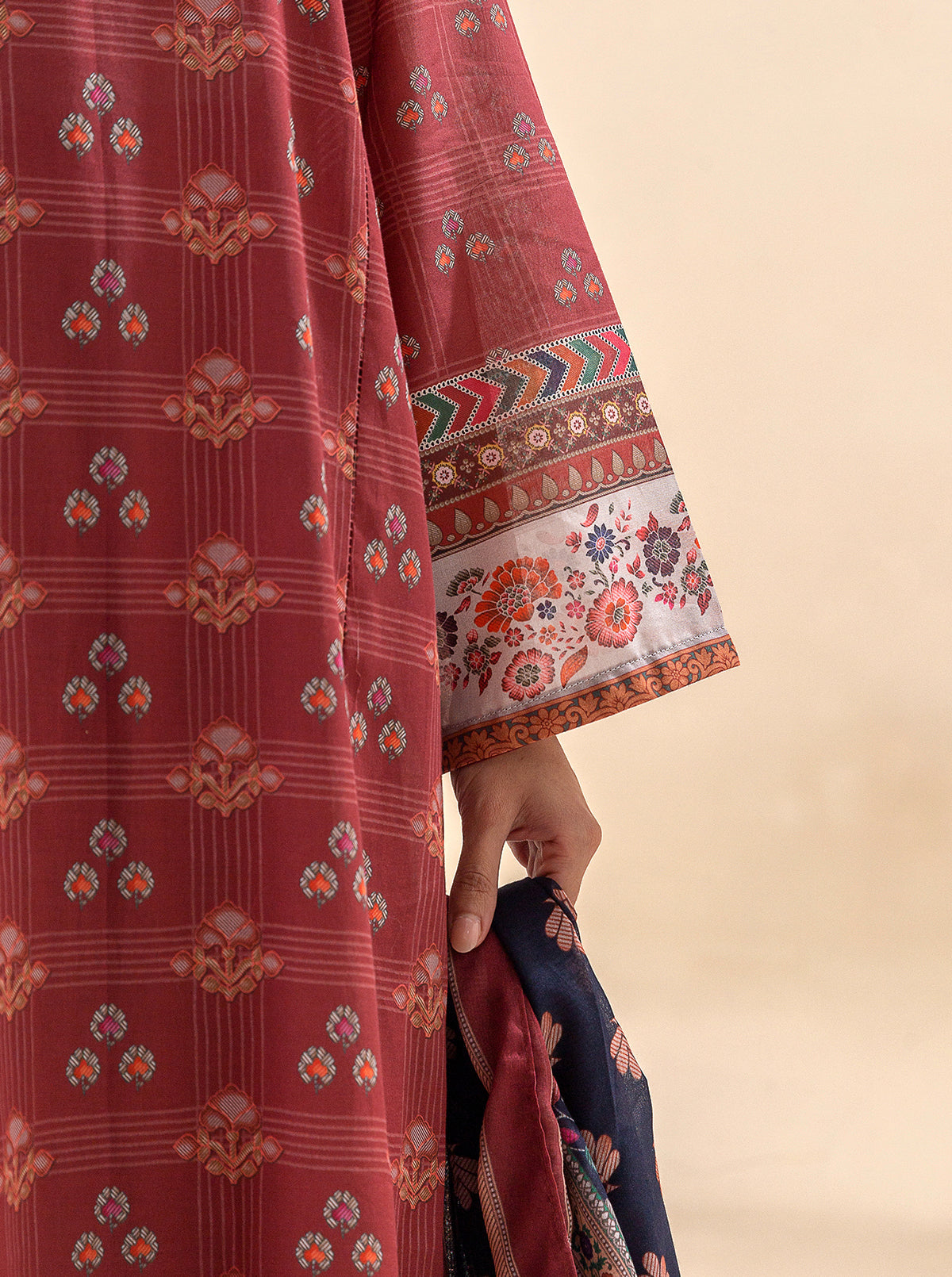 3 Piece Printed Lawn Suit-Royalty Red (Unstitched)