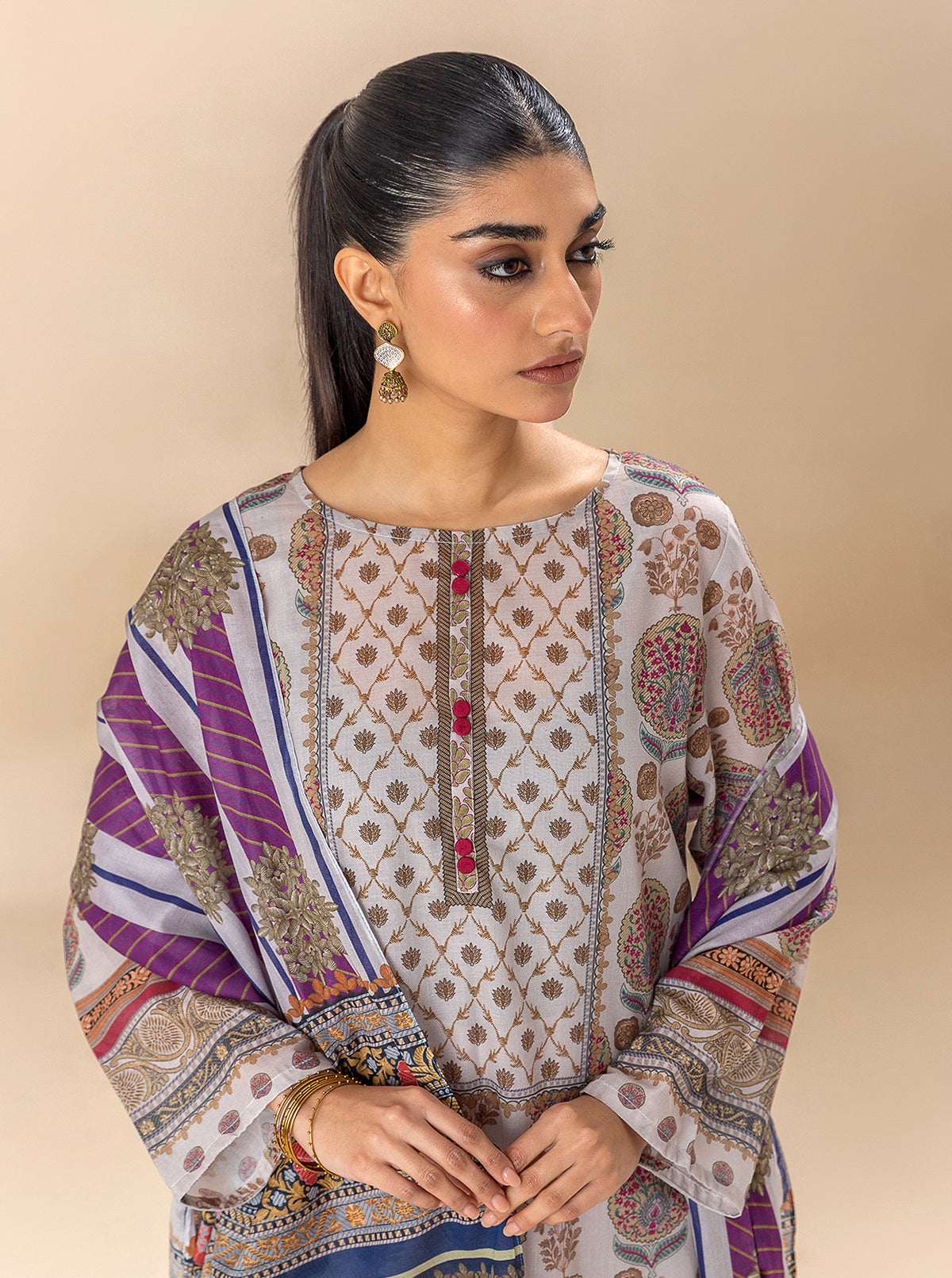 3 Piece Printed Lawn Suit-Mughal Melody (Unstitched)