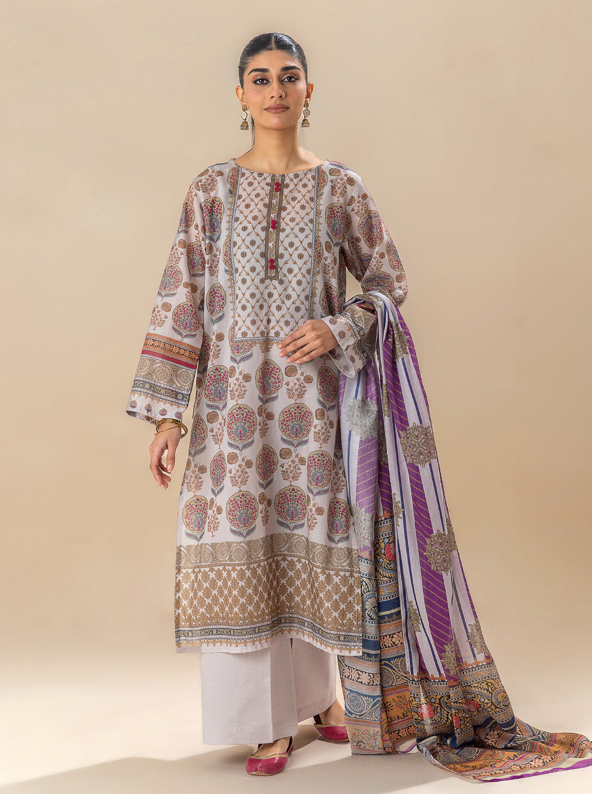 3 Piece Printed Lawn Suit-Mughal Melody (Unstitched)