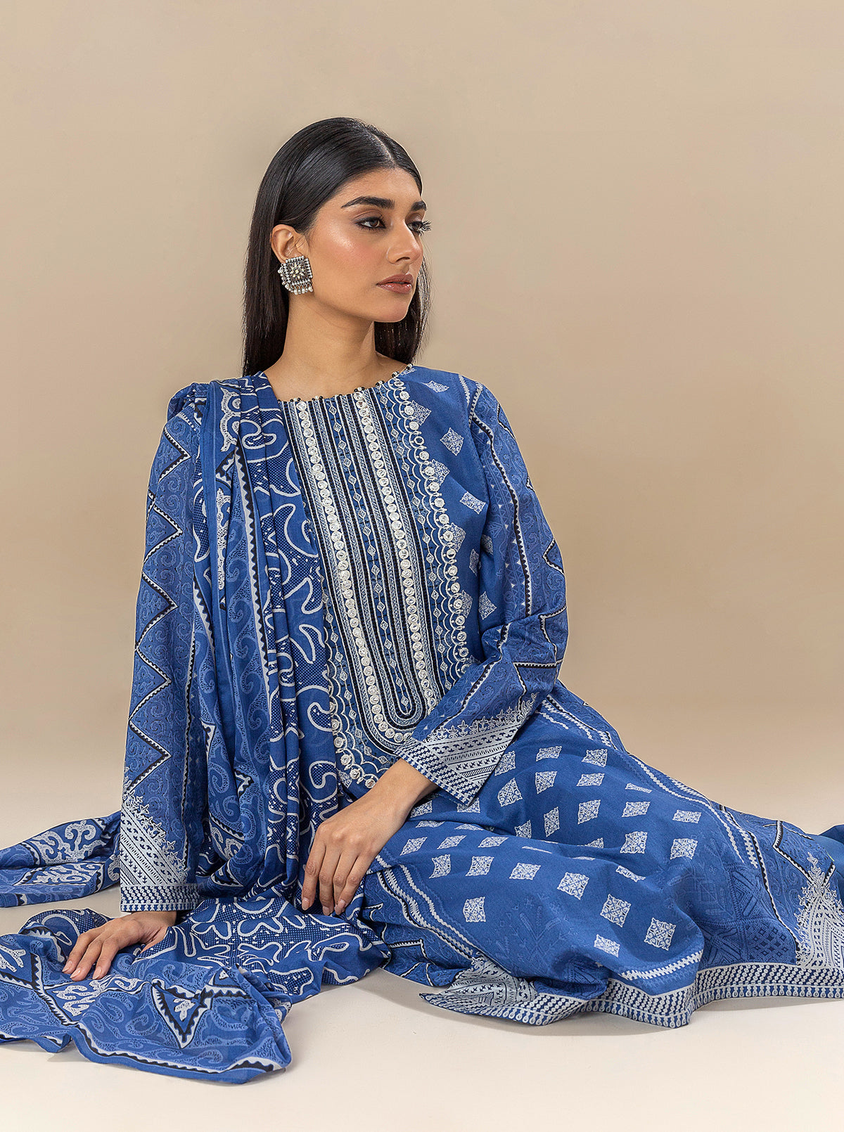 3 Piece Embroidered Lawn Suit-Bright Star (Unstitched)
