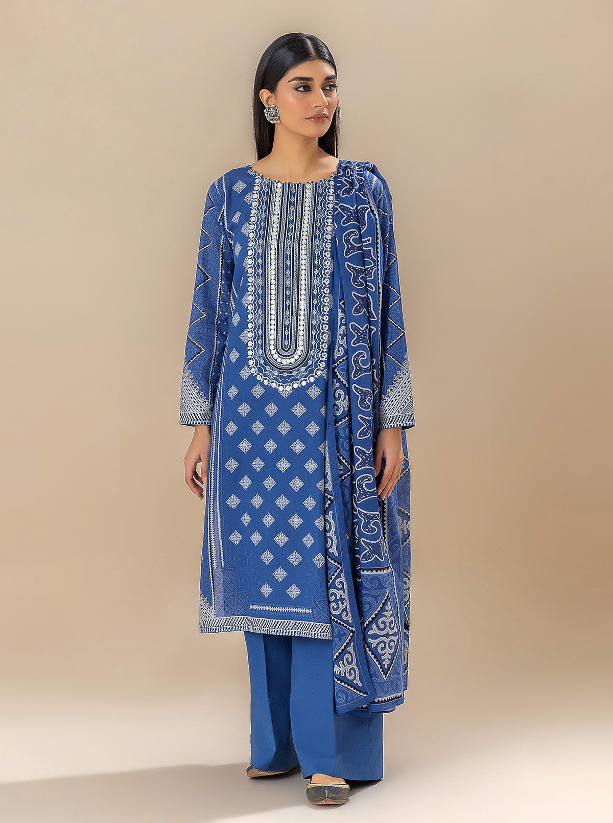 3 Piece Embroidered Lawn Suit-Bright Star (Unstitched)