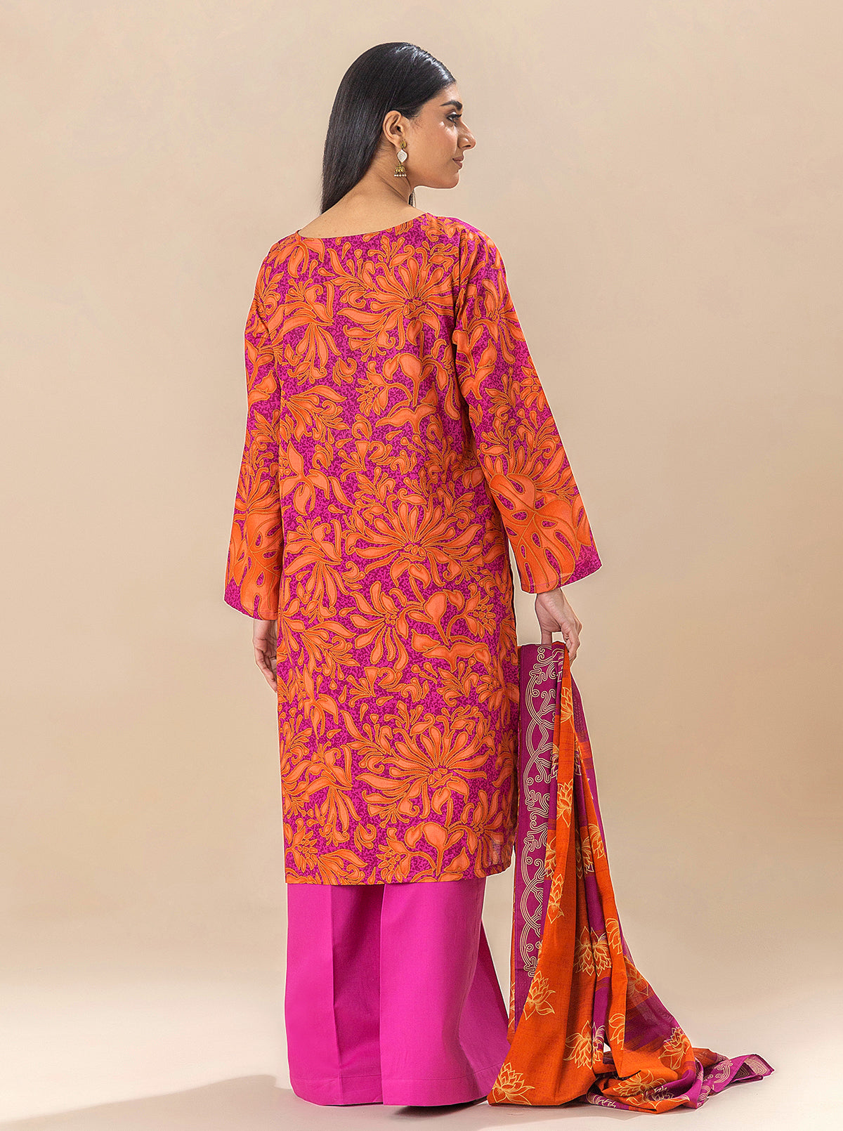 3 Piece Embroidered Lawn Suit-Vivid Fuschia (Unstitched)