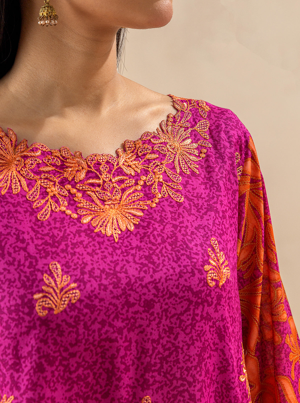 3 Piece Embroidered Lawn Suit-Vivid Fuschia (Unstitched)