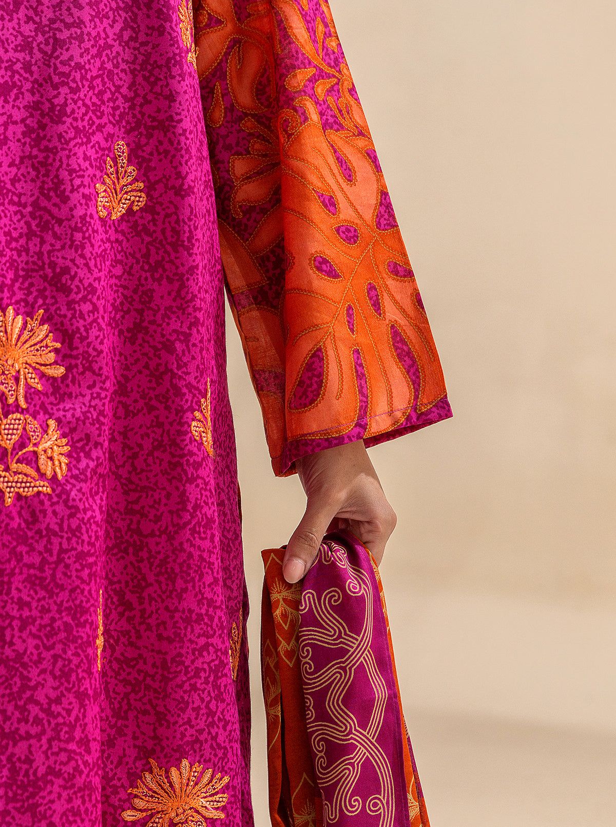 3 Piece Embroidered Lawn Suit-Vivid Fuschia (Unstitched)