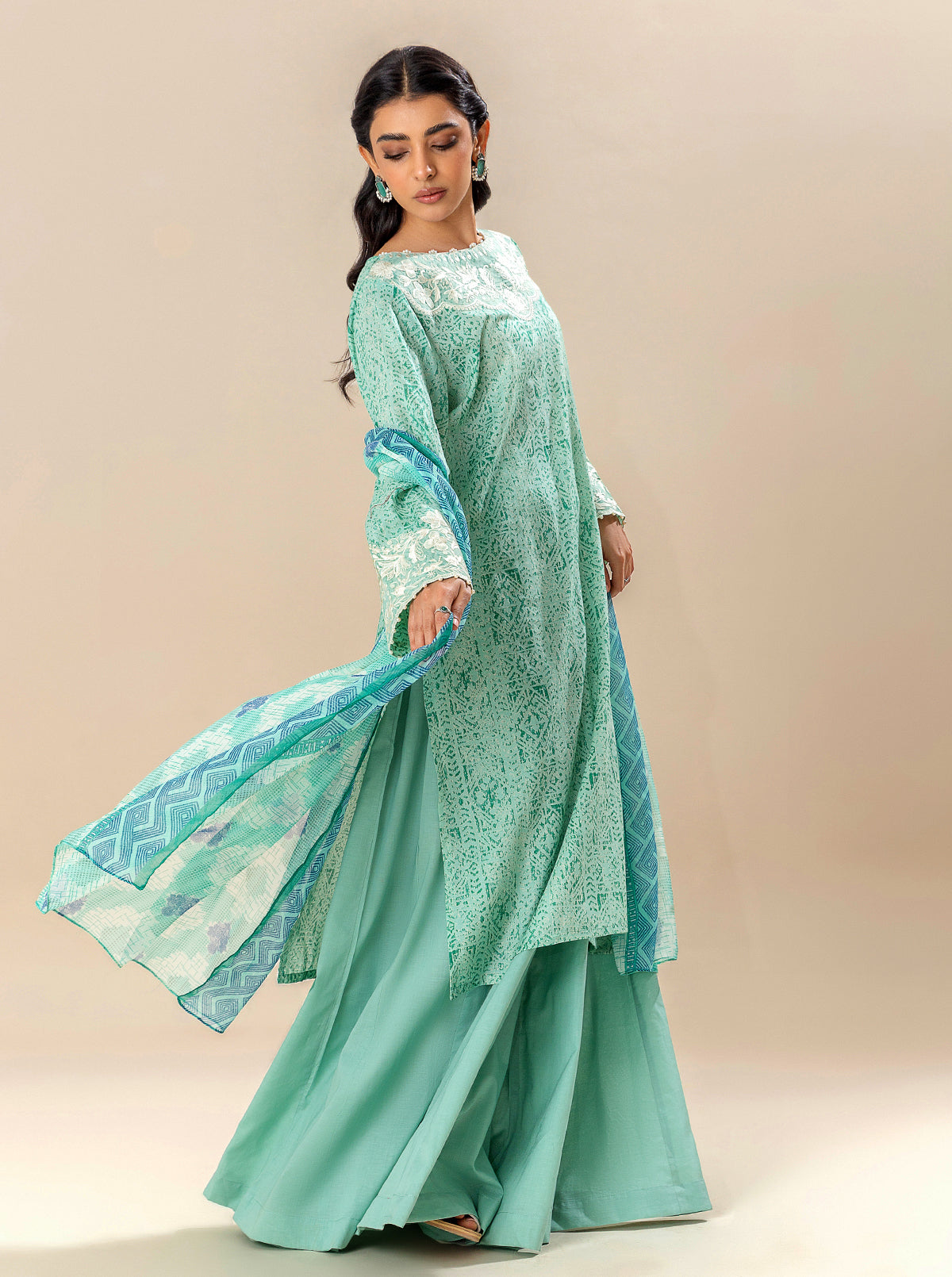 3 Piece Embroidered Lawn Suit-Mineral Mine (Unstitched)
