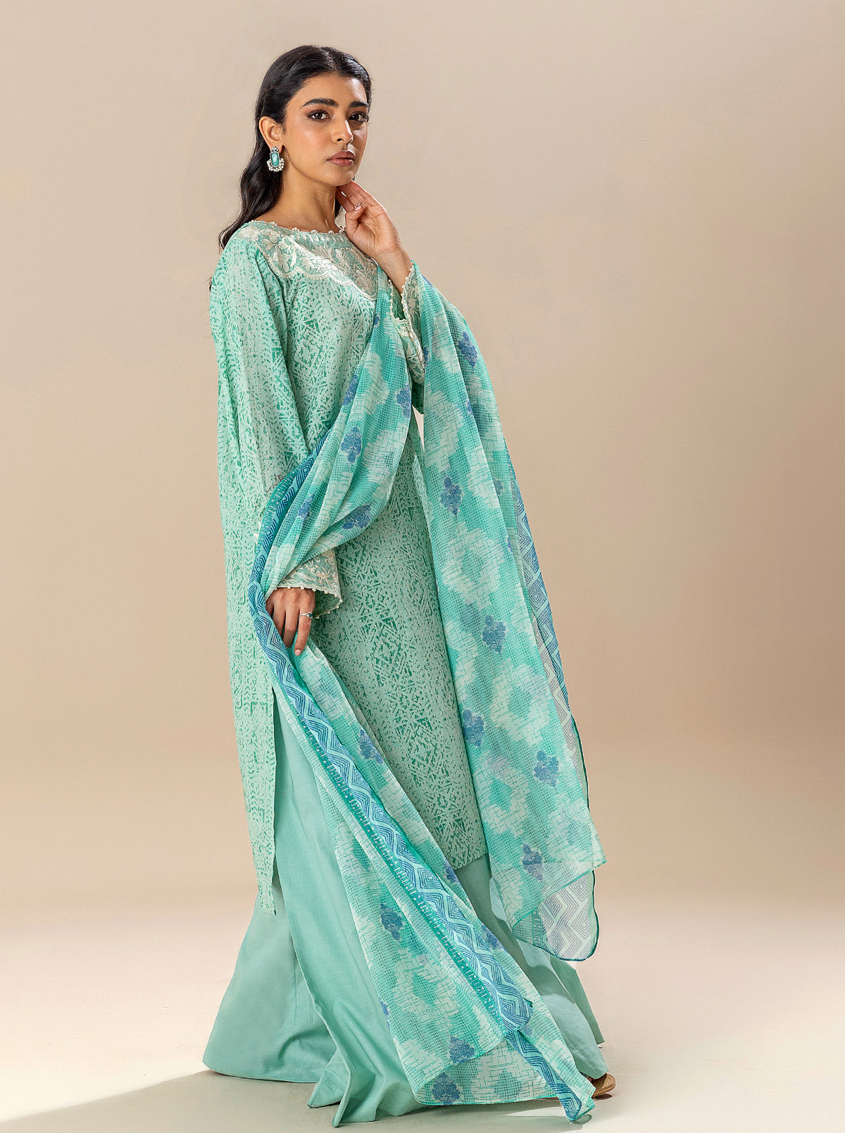 3 Piece Embroidered Lawn Suit-Mineral Mine (Unstitched)