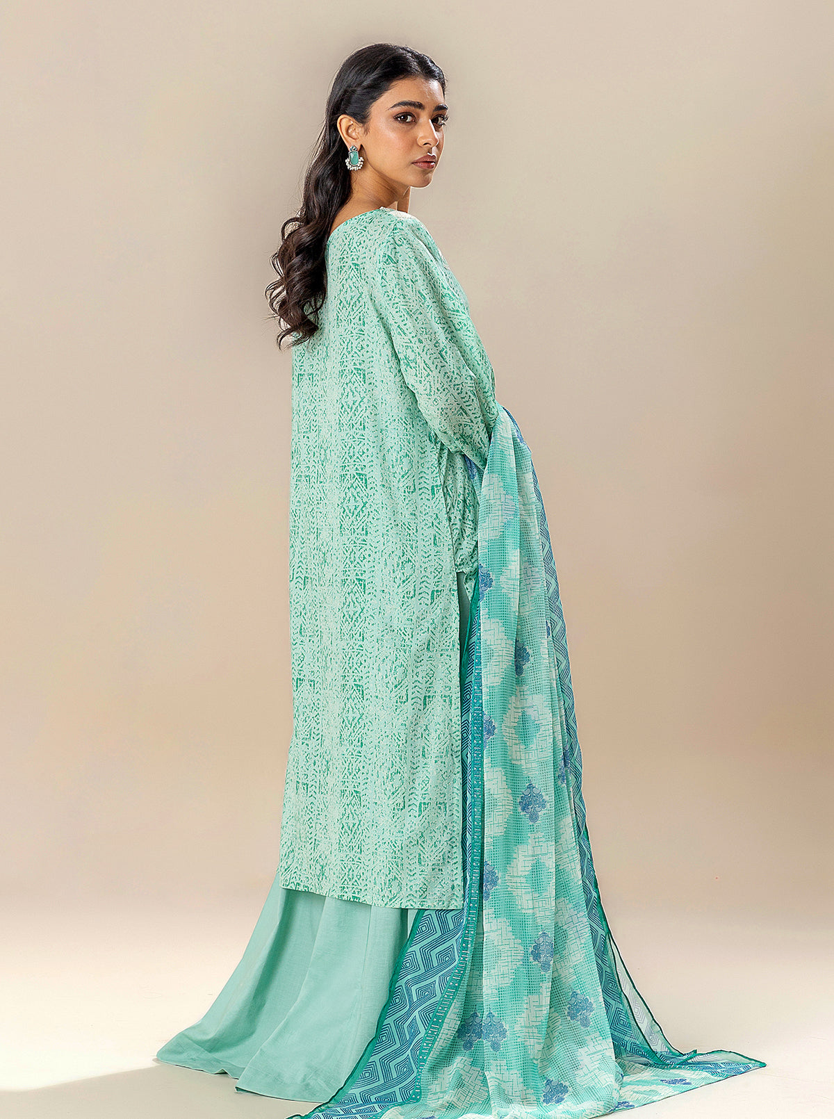 3 Piece Embroidered Lawn Suit-Mineral Mine (Unstitched)