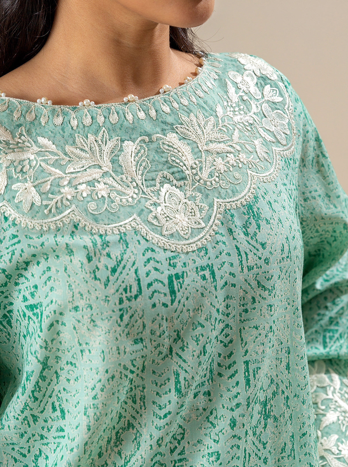 3 Piece Embroidered Lawn Suit-Mineral Mine (Unstitched)