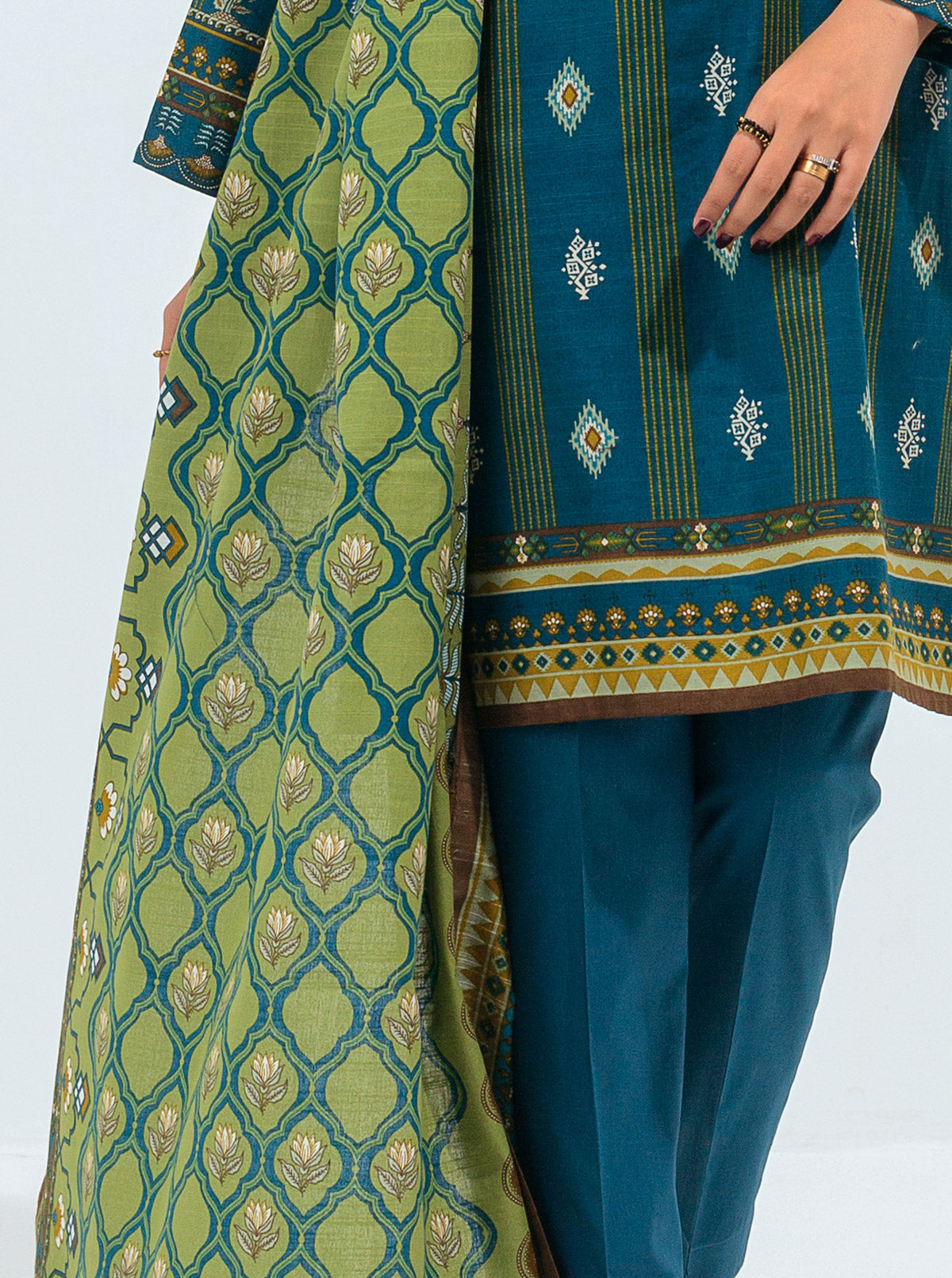 3 Piece - Printed Khaddar Suit - Indigo Opal