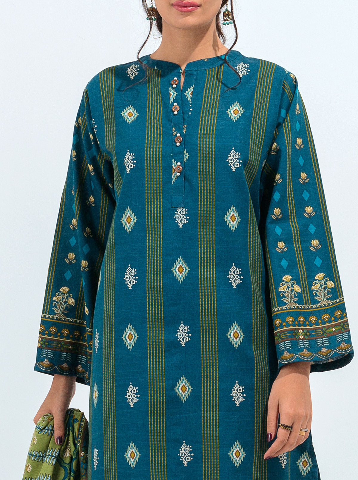 3 Piece - Printed Khaddar Suit - Indigo Opal
