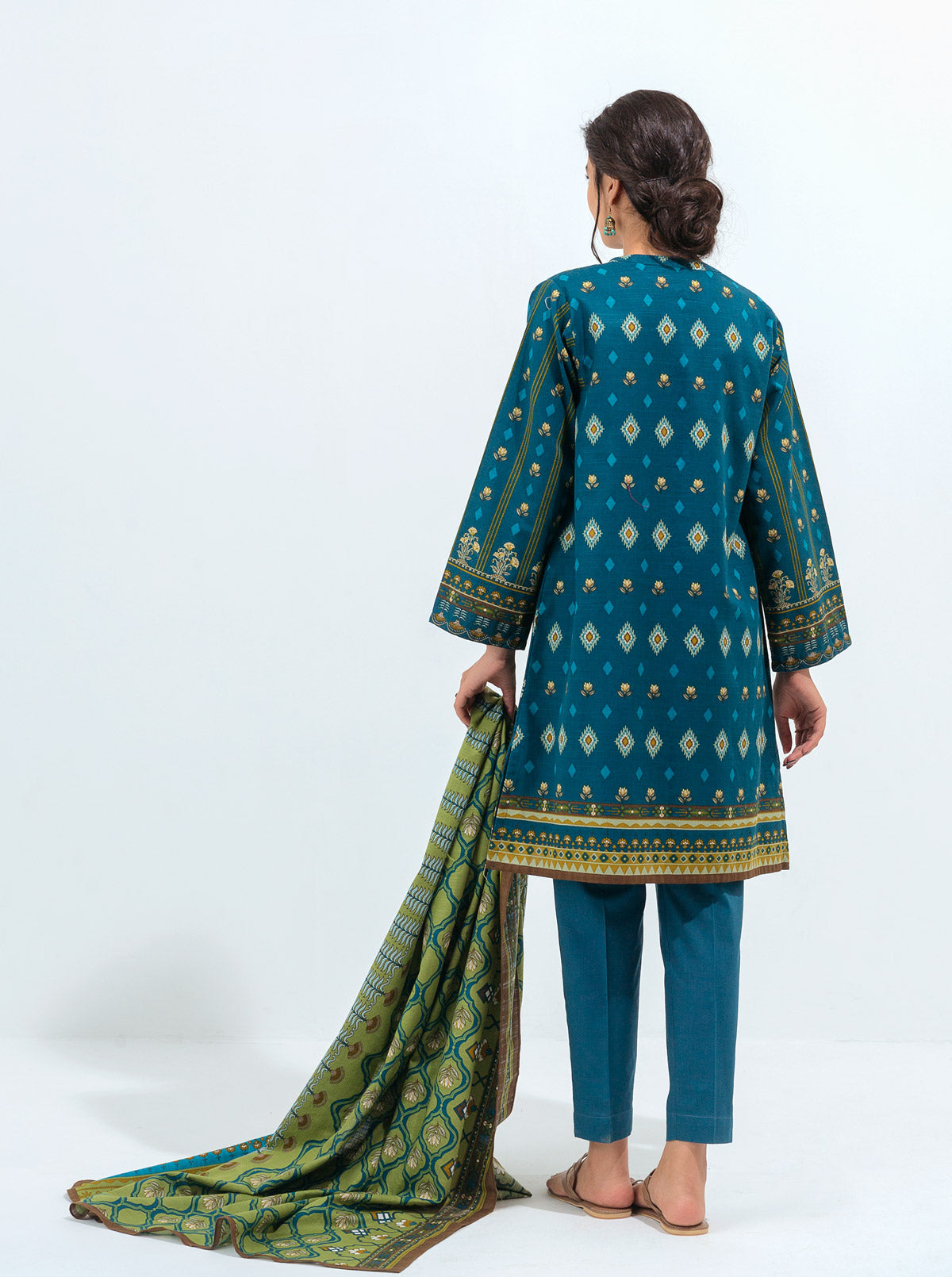 3 Piece - Printed Khaddar Suit - Indigo Opal