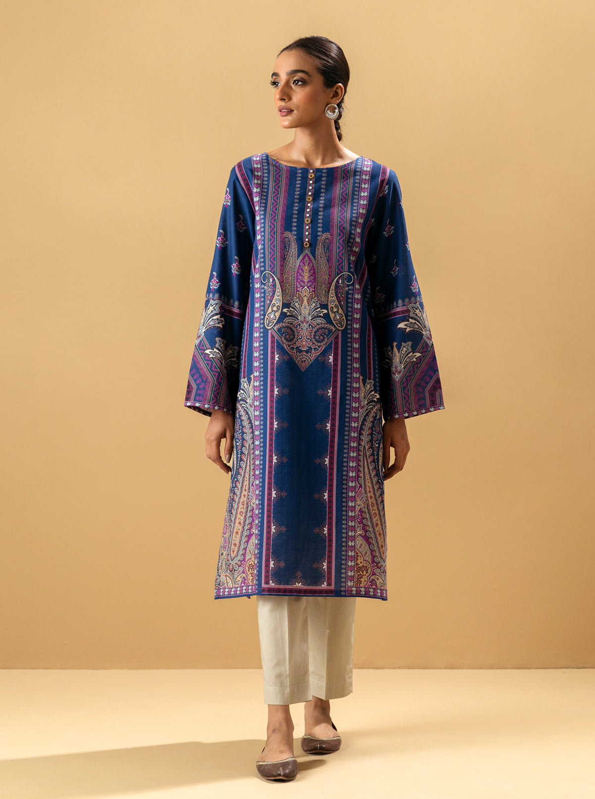 1 PIECE - PRINTED KHADDAR SHIRT - SILVER SLATE