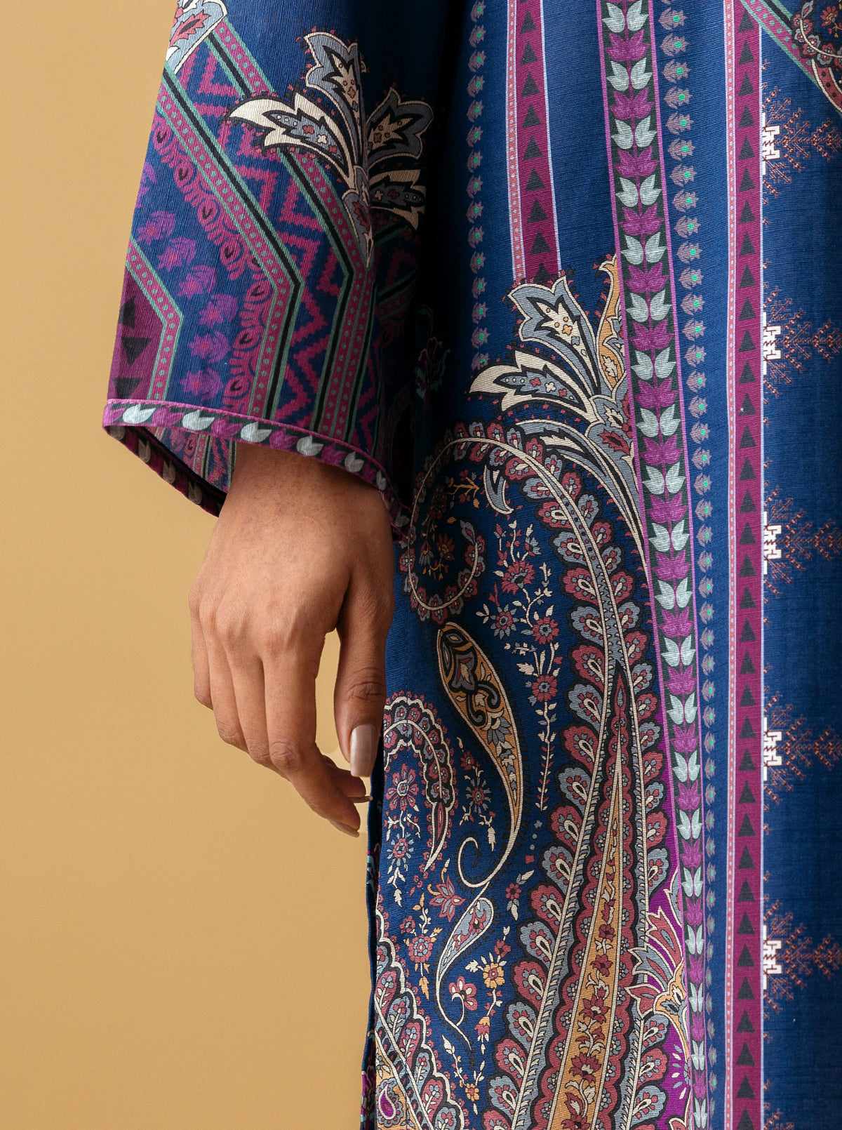 1 PIECE - PRINTED KHADDAR SHIRT - SILVER SLATE
