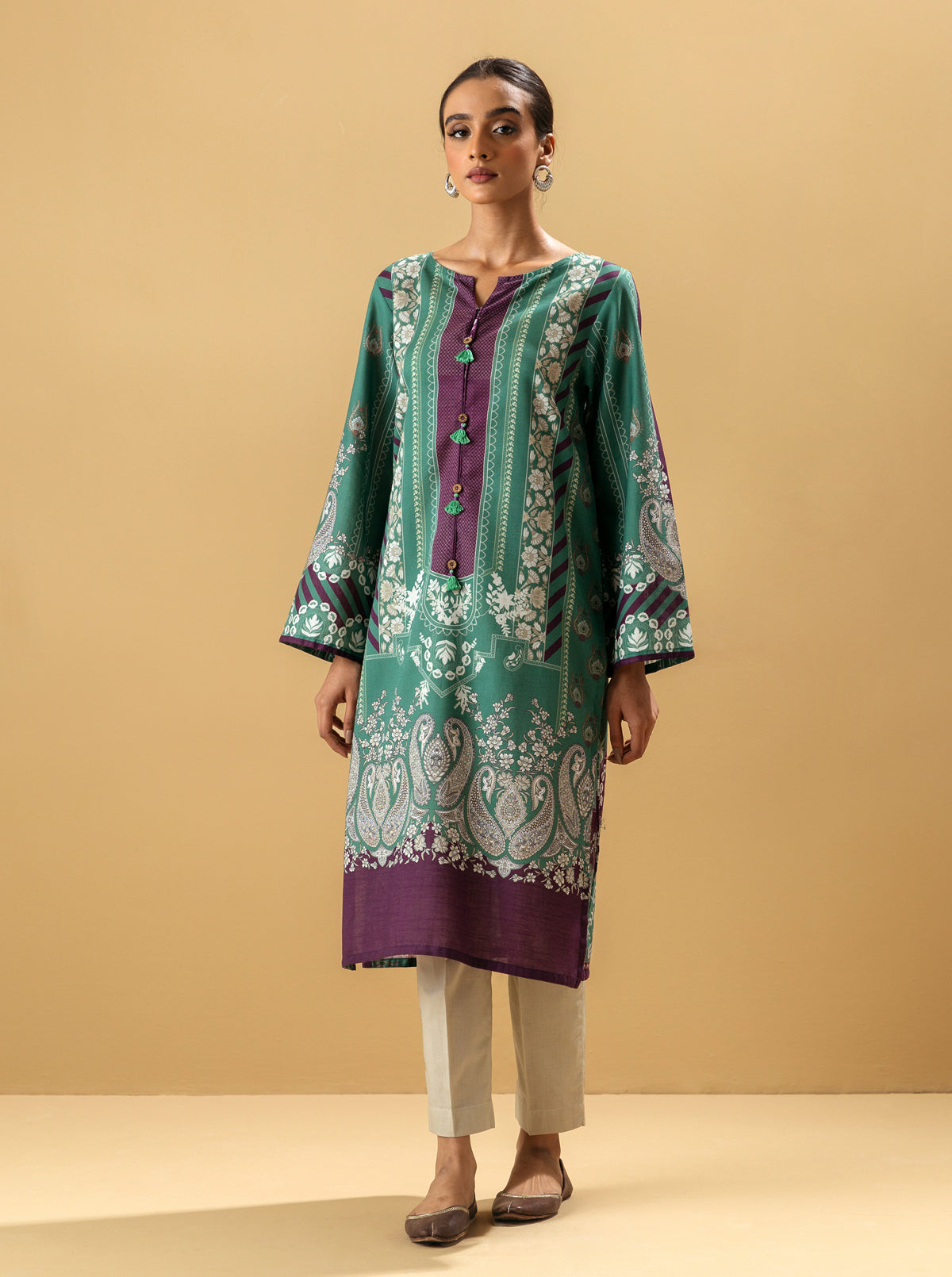 1 PIECE - PRINTED KHADDAR SHIRT - EMERALD PRISM