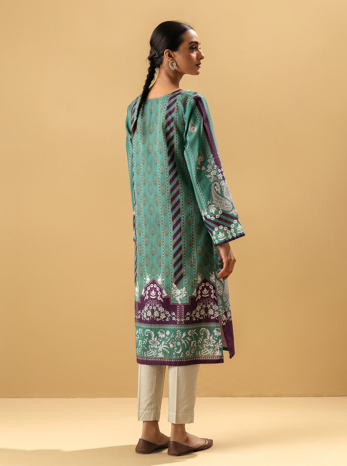 1 PIECE - PRINTED KHADDAR SHIRT - EMERALD PRISM
