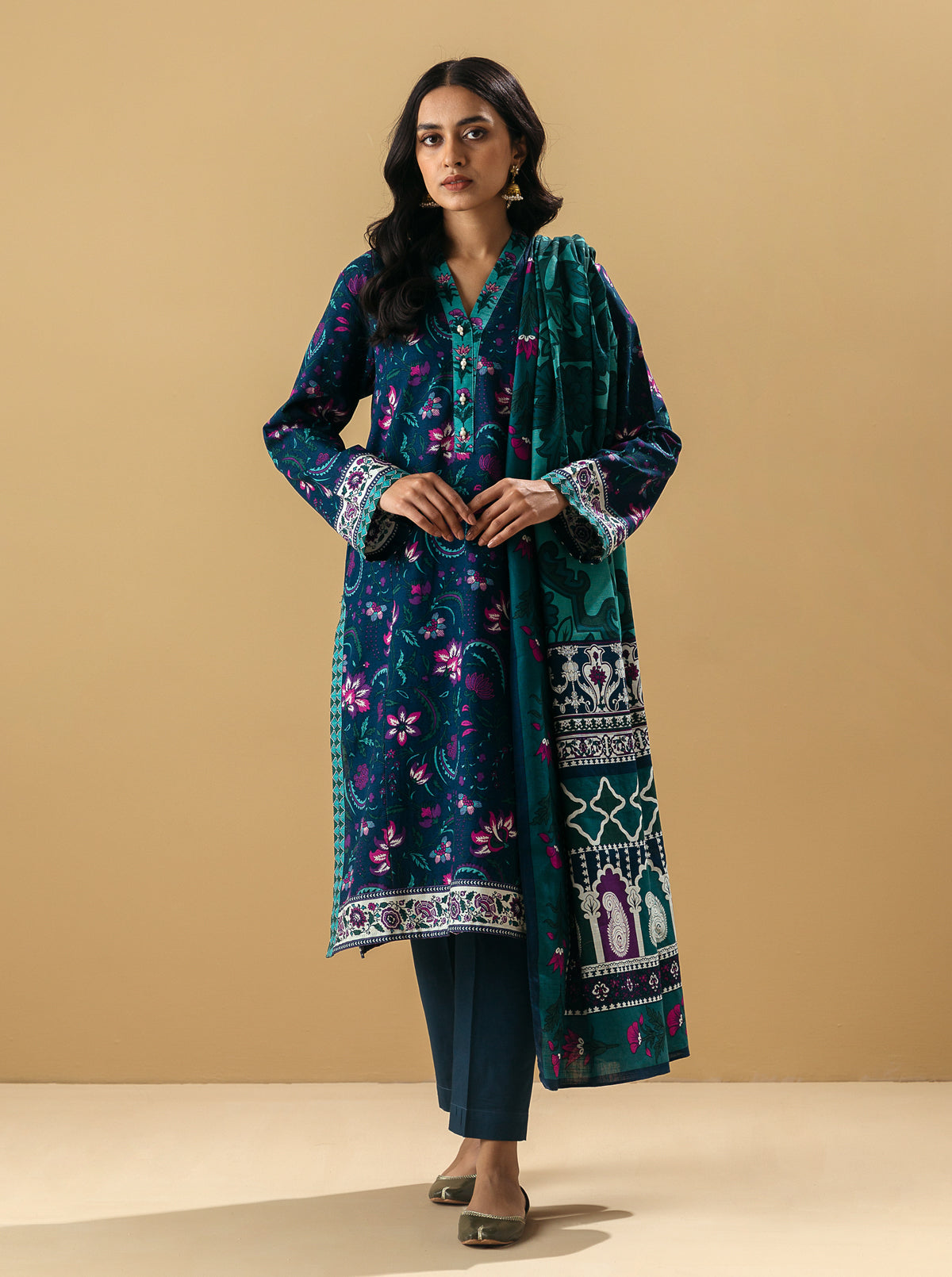 2 Piece - Printed Khaddar Suit - Approval