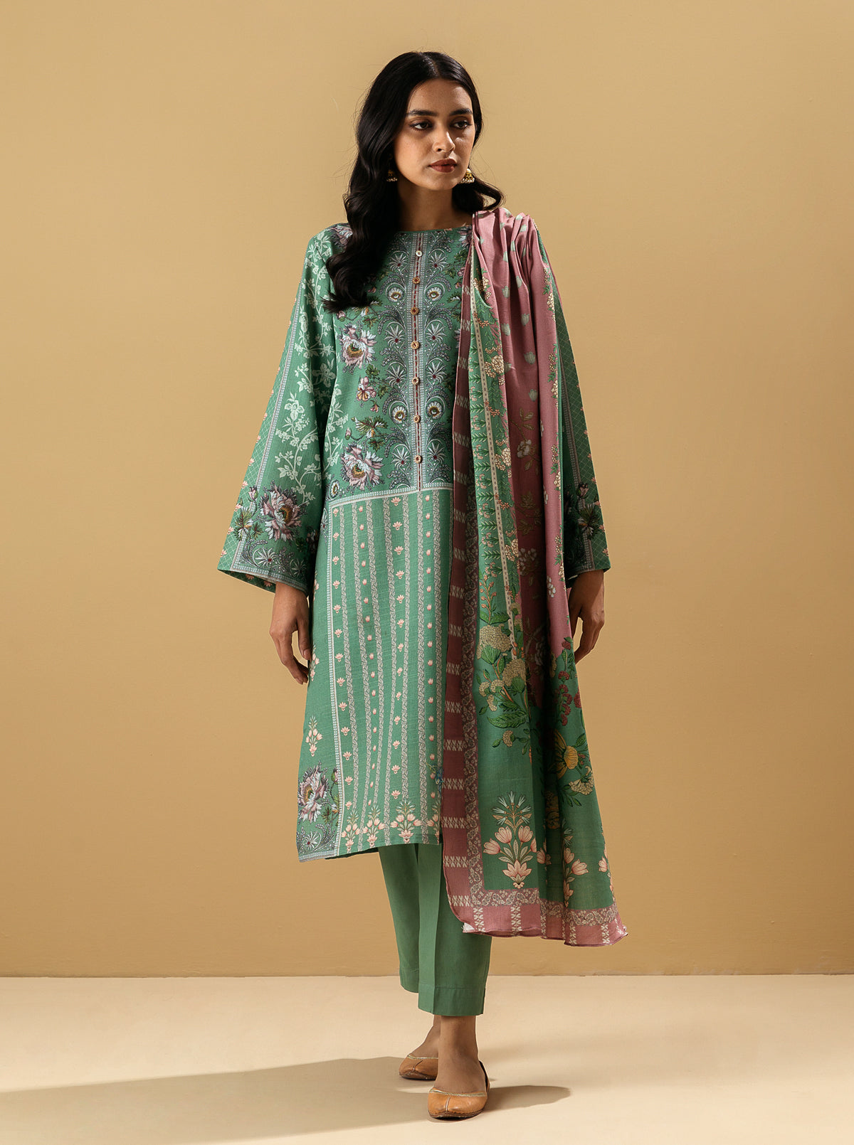 3 Piece - Printed Khaddar Suit - Serene Promise