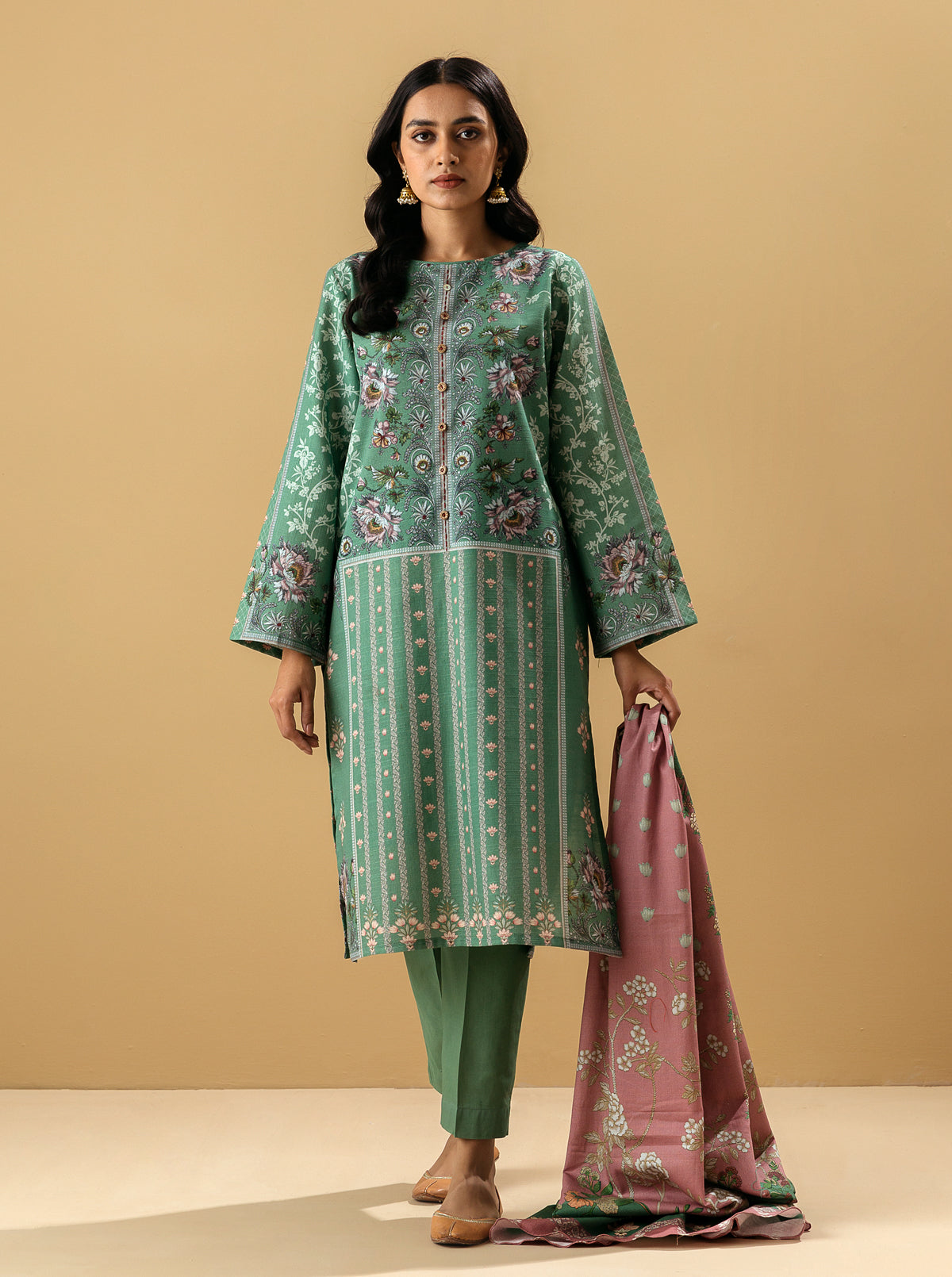 3 Piece - Printed Khaddar Suit - Serene Promise