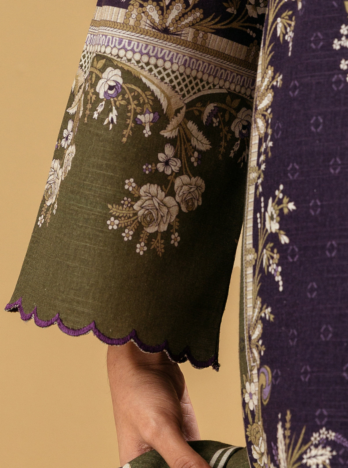 3 Piece - Printed Khaddar Suit - Byzantine Olive