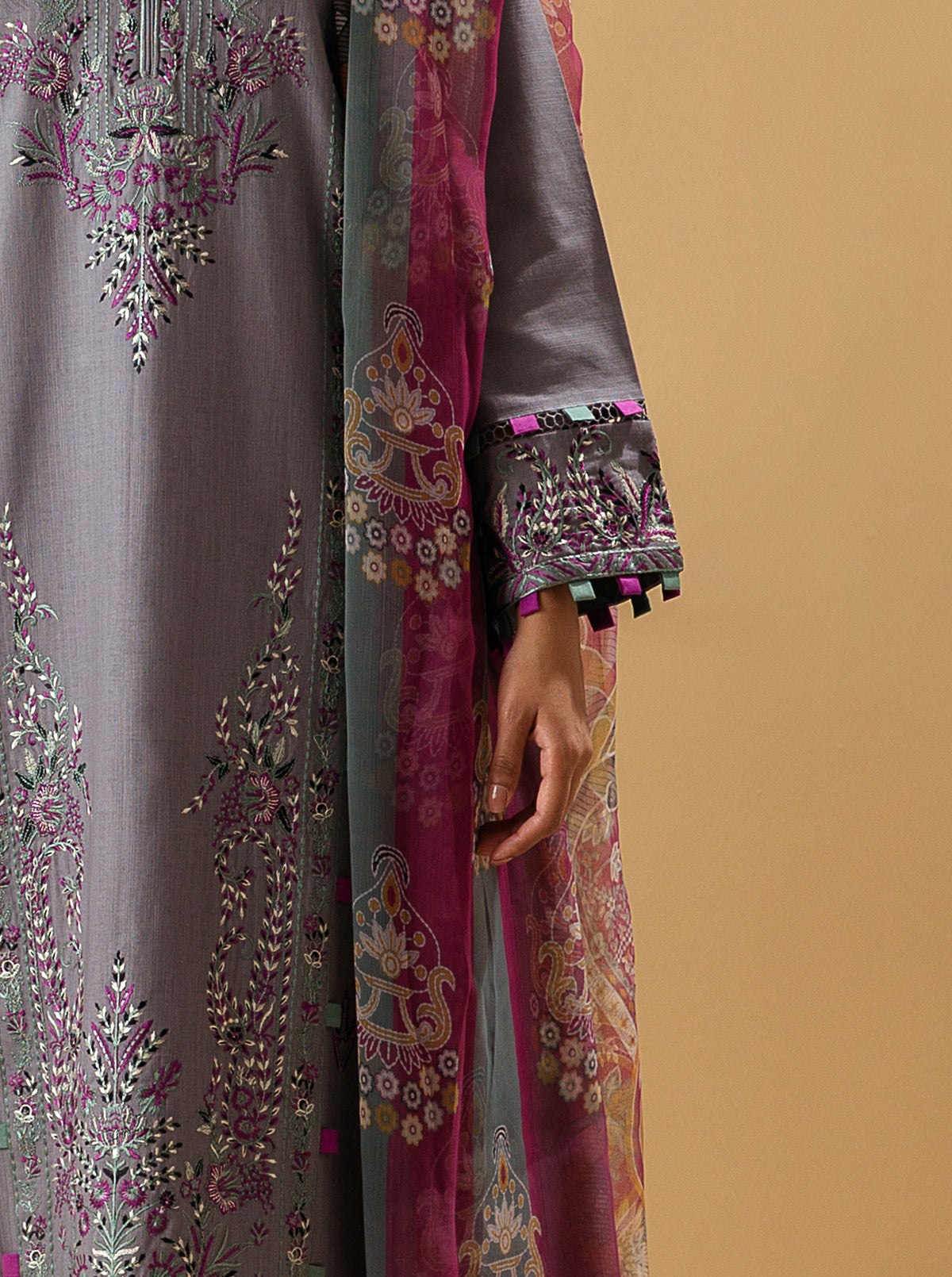 3 Piece - Embroidered Khaddar Suit - Frost Gray