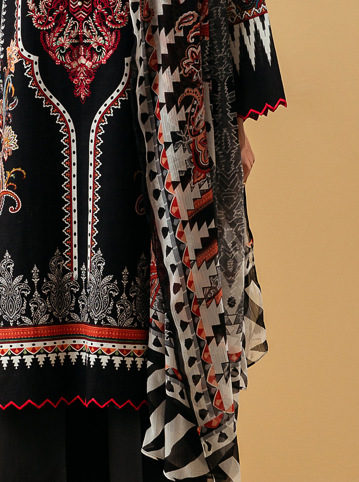 3 Piece - Embroidered Khaddar Suit - Smokey Quartz