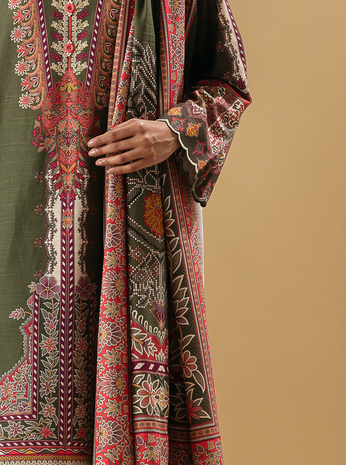 3 Piece - Printed Khaddar Suit - Malachite