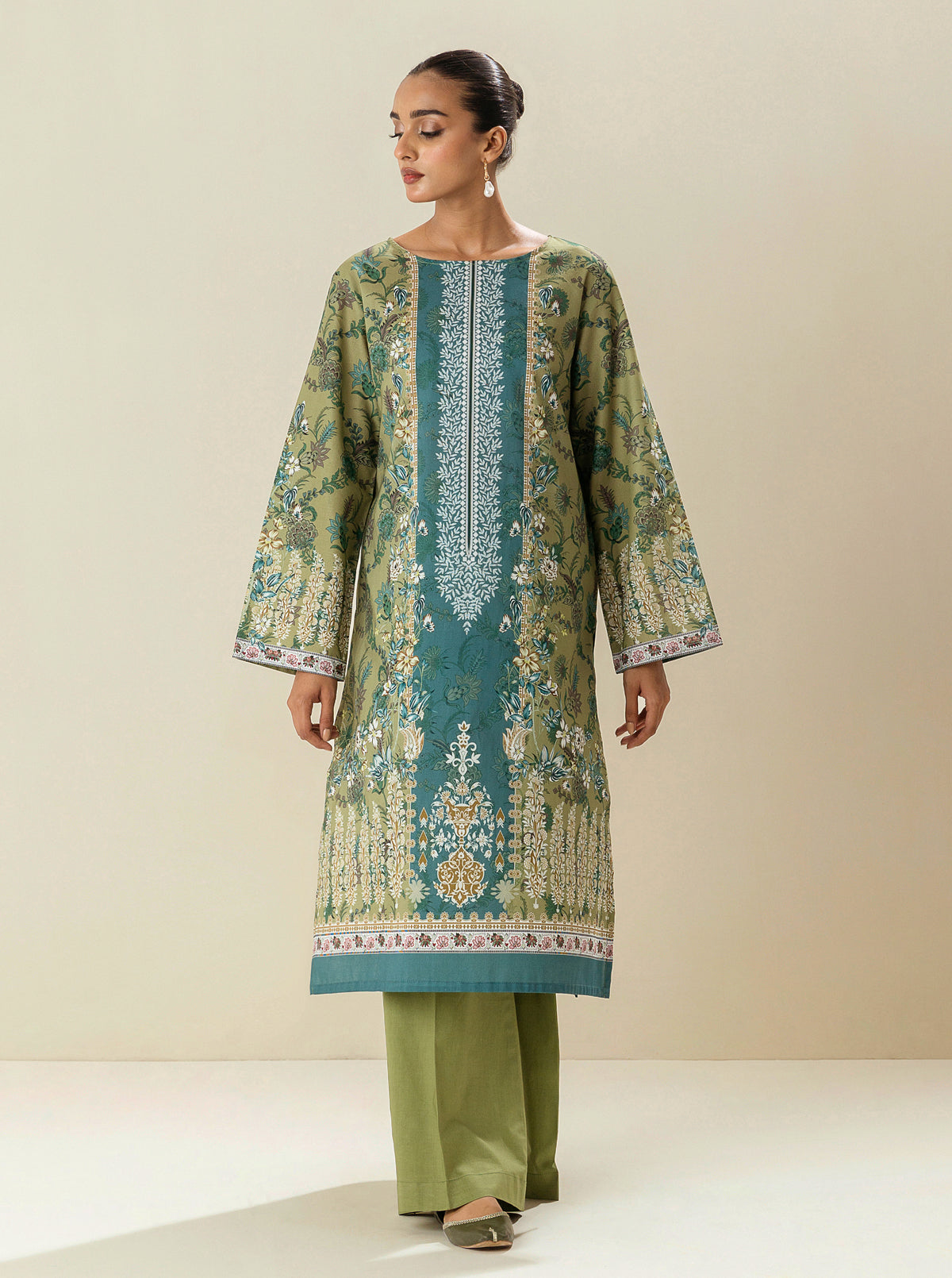 1 PIECE - PRINTED CAMBRIC SHIRT - SCALLION MEADOW
