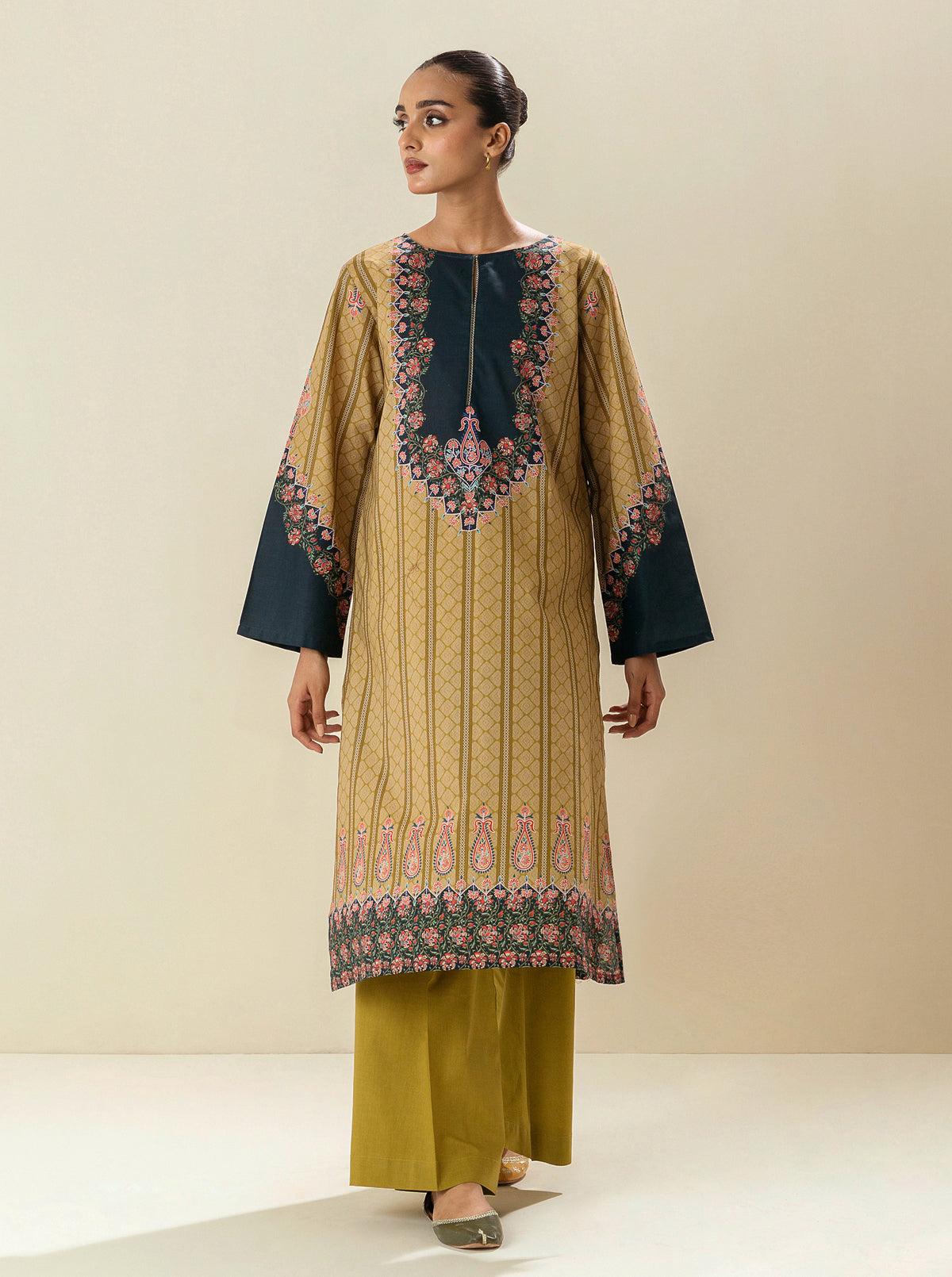 1 PIECE - PRINTED CAMBRIC SHIRT - GOLDEN HONEY