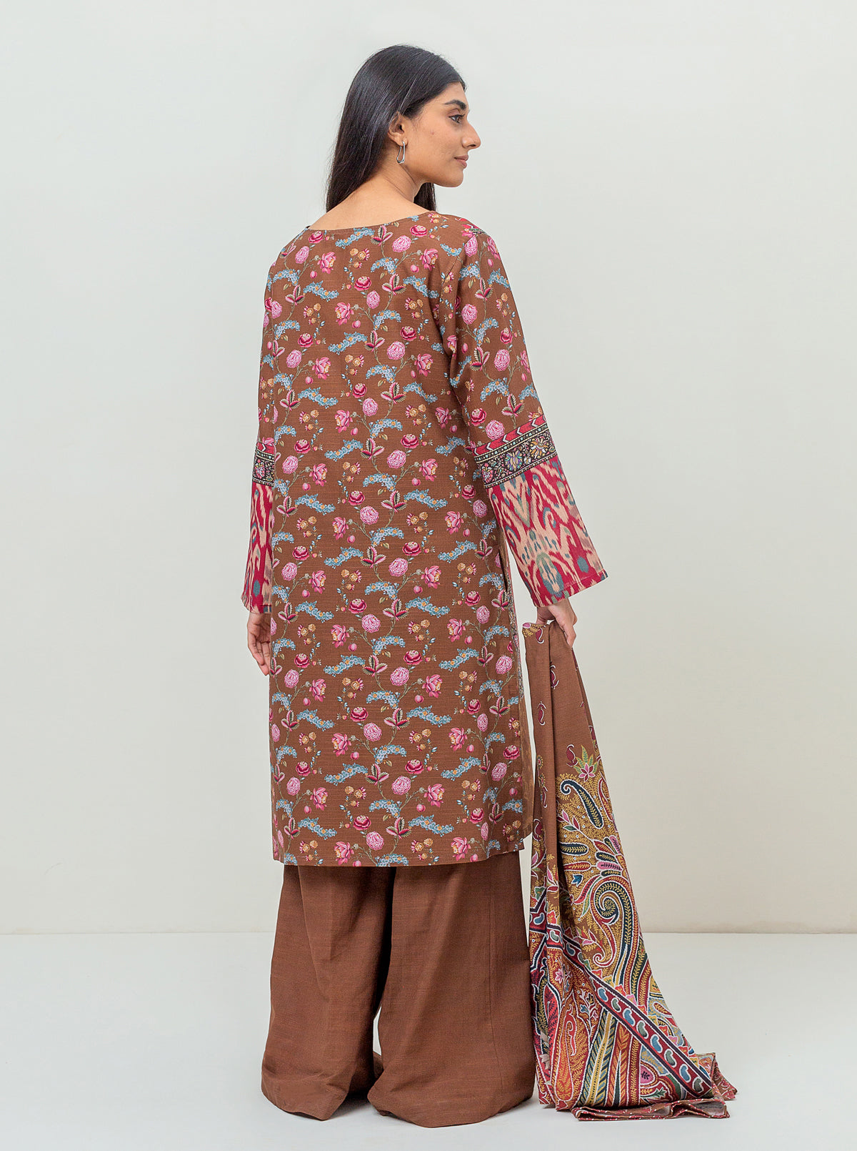 3 Piece - Printed Khaddar Suit - Divine Plum