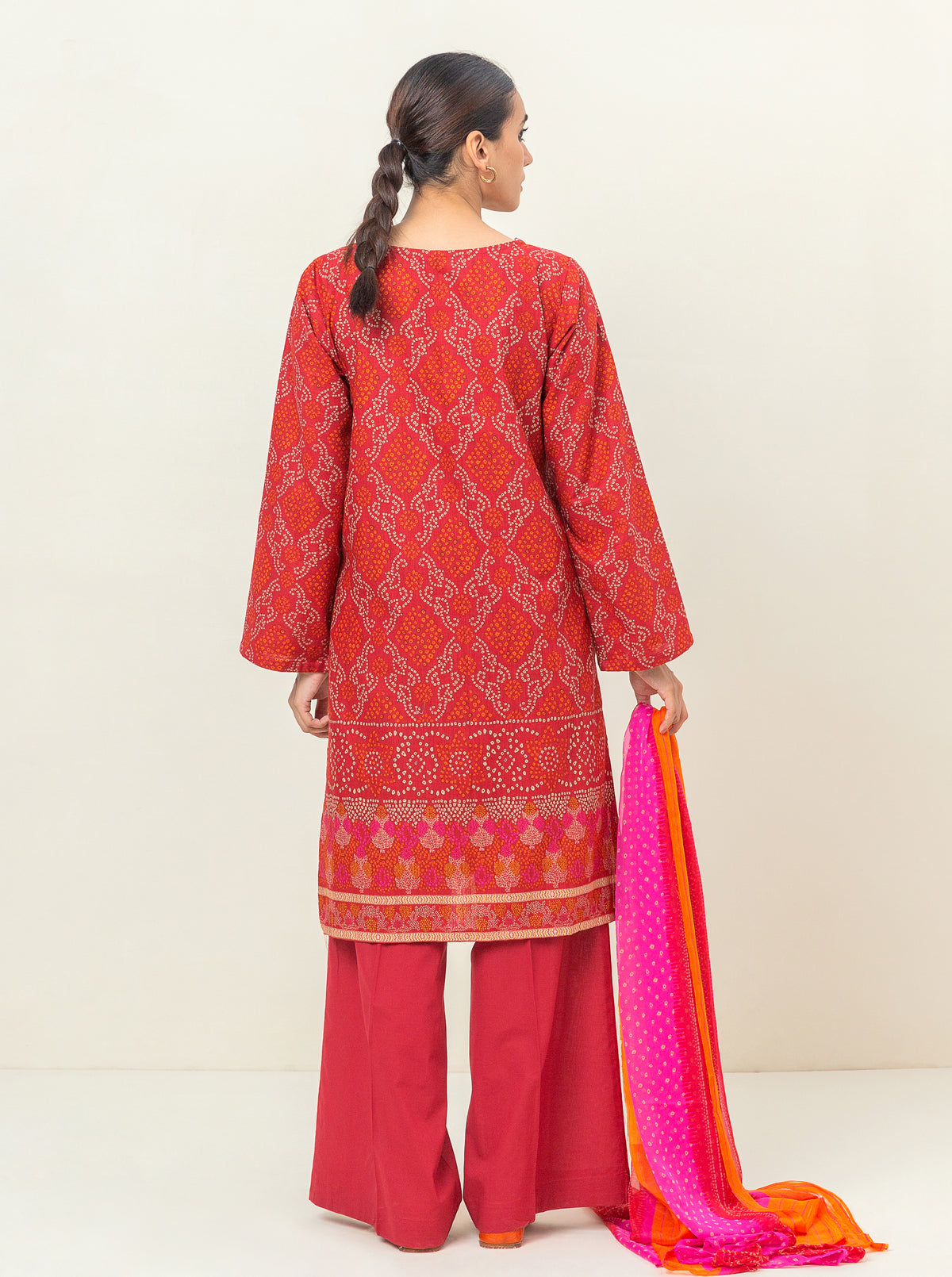 3 Piece - Embroidered Khaddar Suit - Cranberry Crush