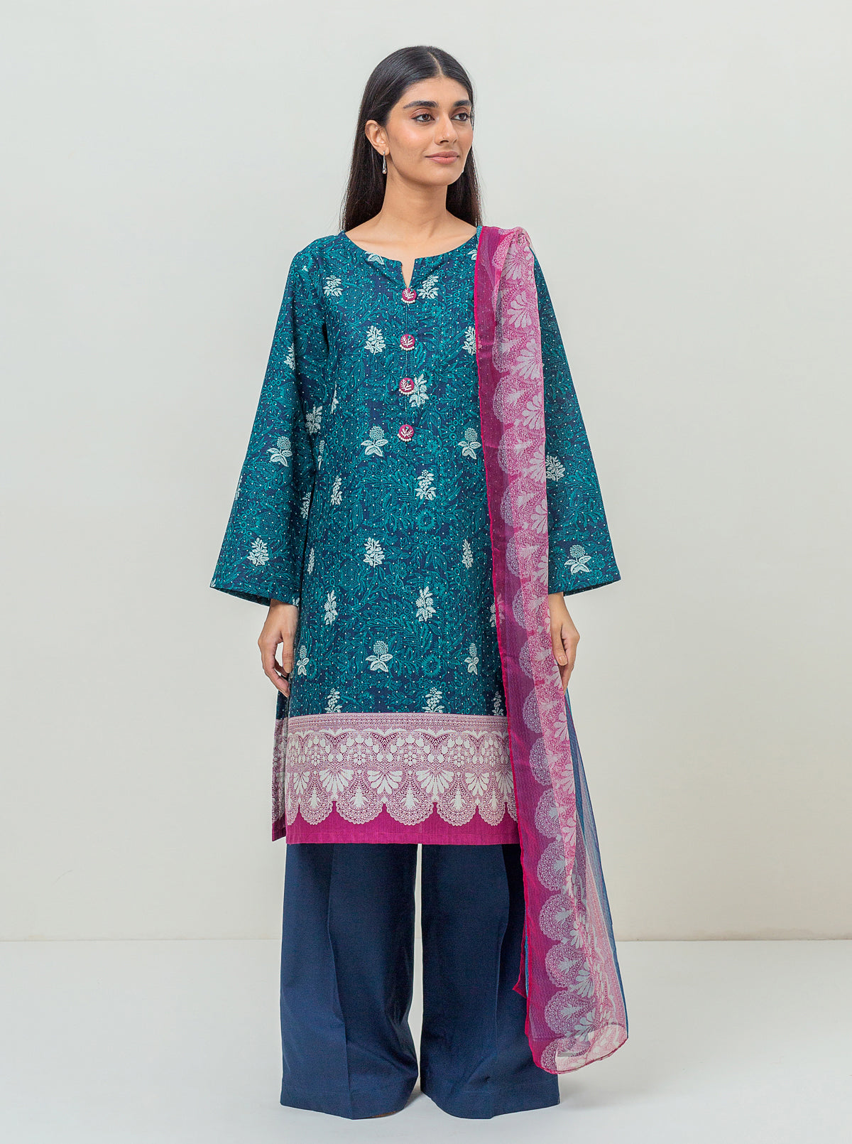 3 Piece - Printed Khaddar Suit - Moon Shadow