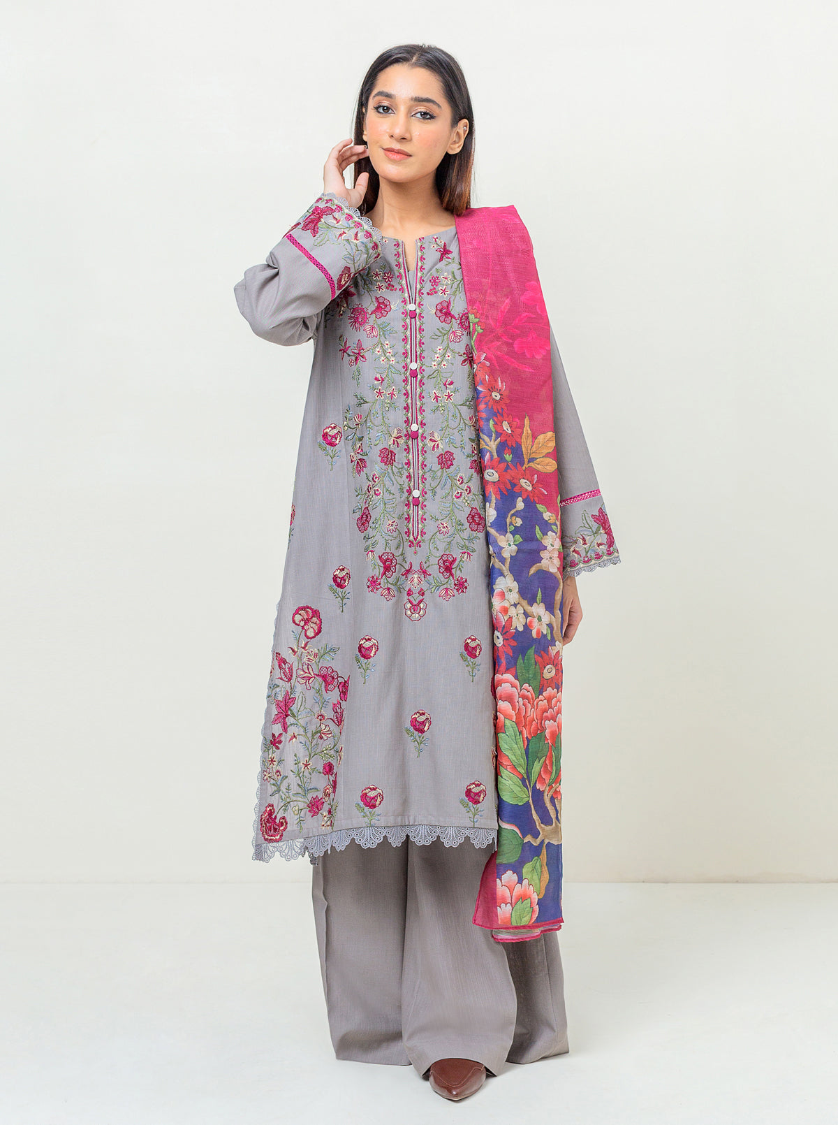 3 Piece - Embroidered Khaddar Suit - Cool Winter Day