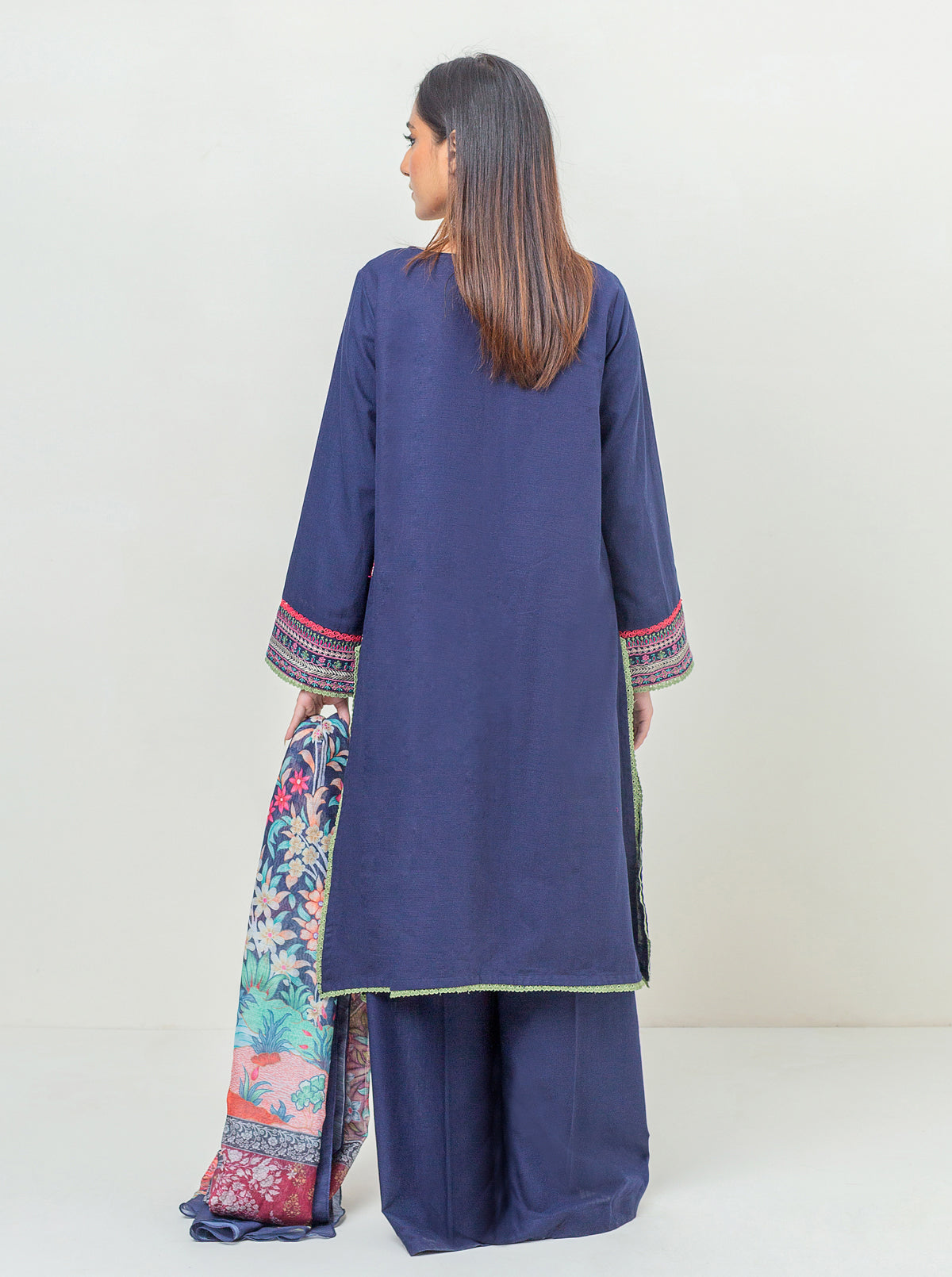 3 Piece - Embroidered Khaddar Suit - Dark Fantasy