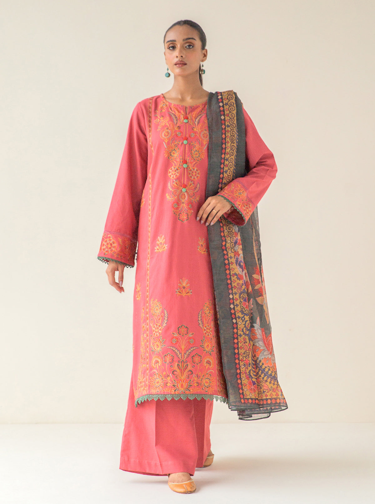 3 Piece - Embroidered Khaddar Suit - Grand Lotus
