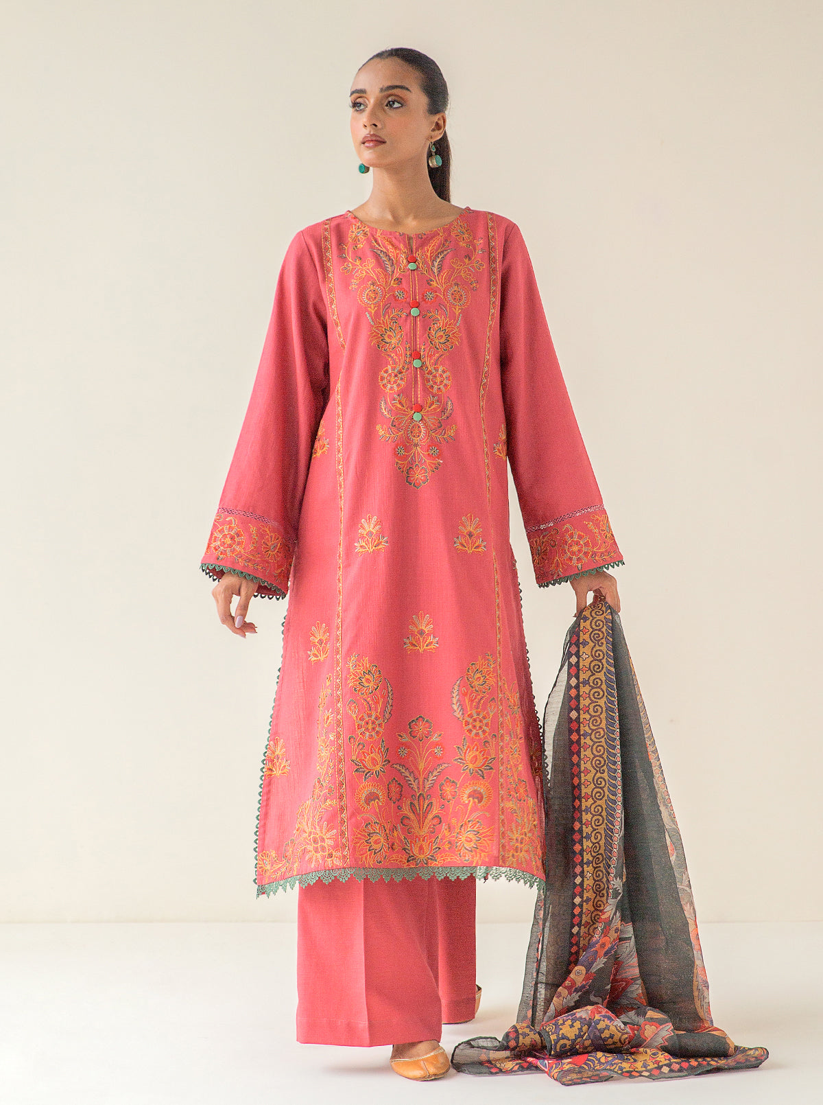 3 Piece - Embroidered Khaddar Suit - Grand Lotus