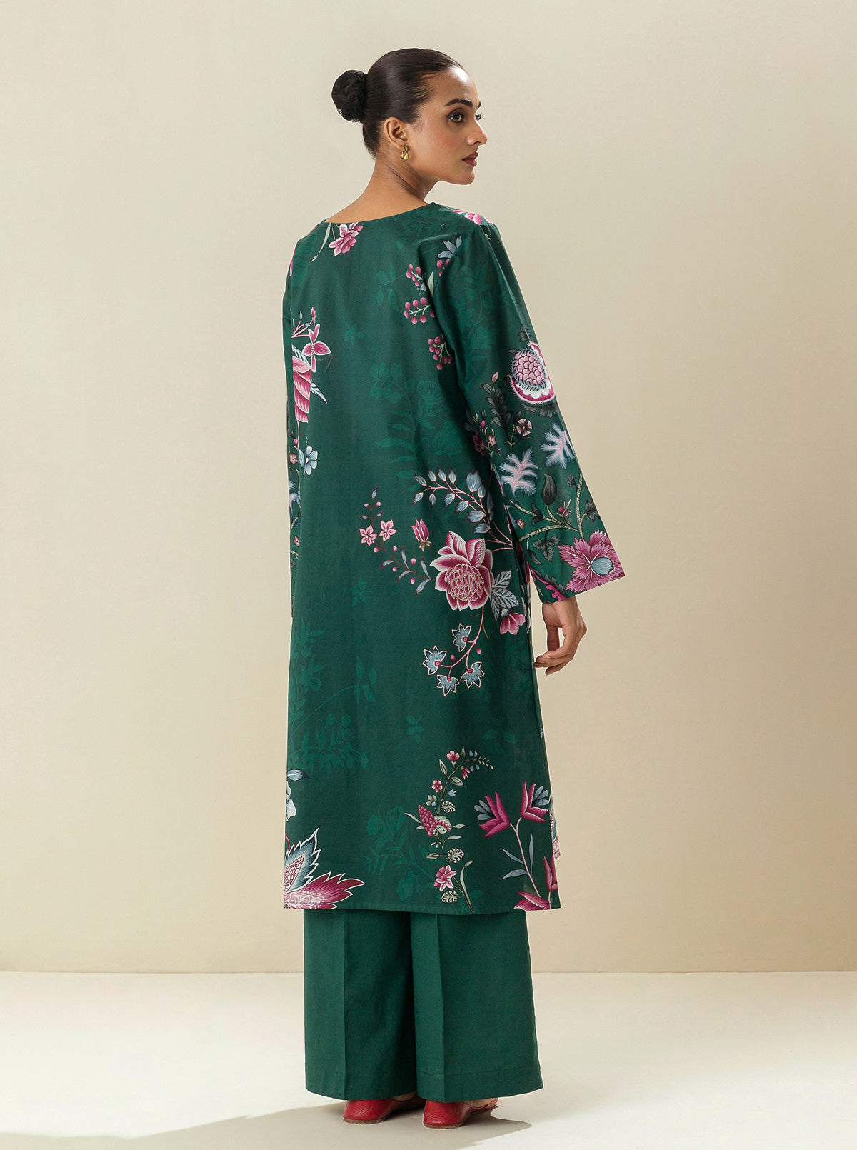 1 PIECE - PRINTED CAMBRIC SHIRT - TEAL PETUNIAS