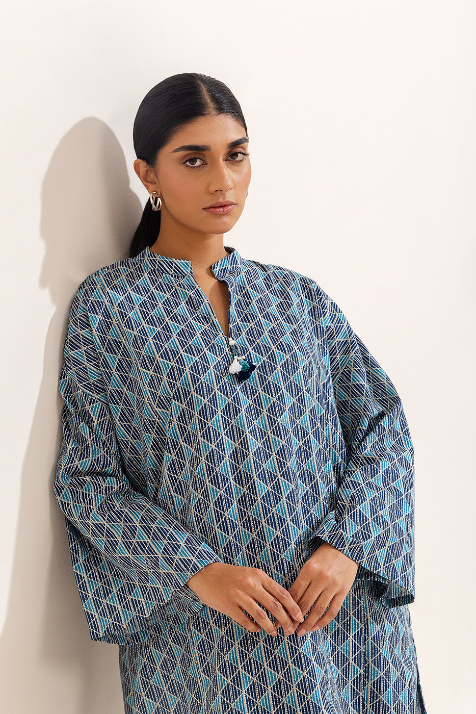 2 Piece Printed Khaddar Suit-Graphite Grid (Unstitched)