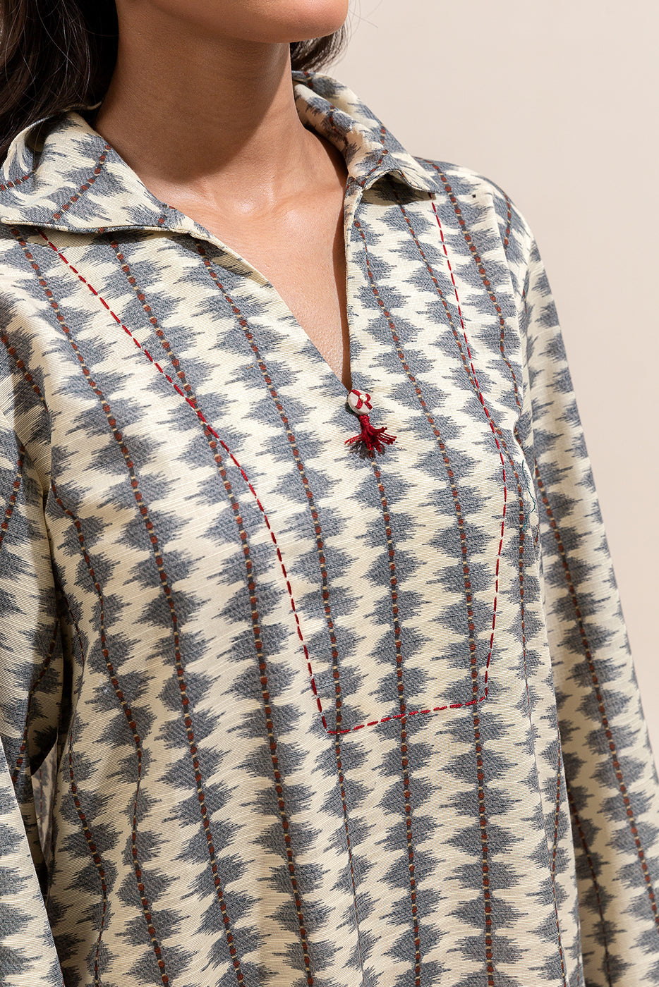 2 Piece Printed Khaddar Suit-Grey Weave (Unstitched)