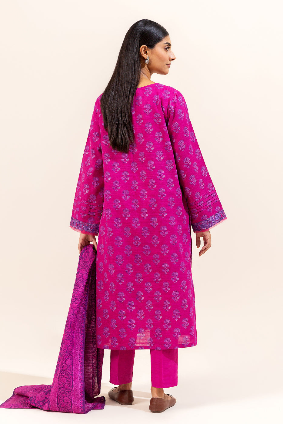 3 Piece Embroidered Khaddar Suit-Phlox Pink (Unstitched)