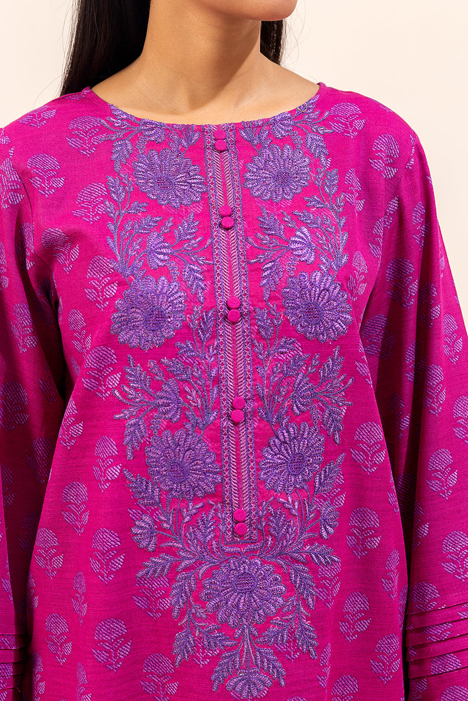 3 Piece Embroidered Khaddar Suit-Phlox Pink (Unstitched)