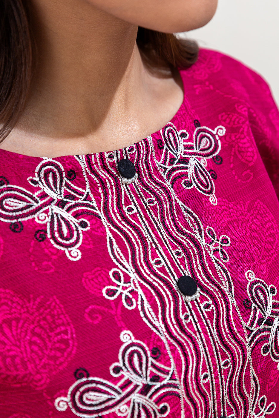 3 Piece Embroidered Khaddar Suit-Magenta Noir (Unstitched)