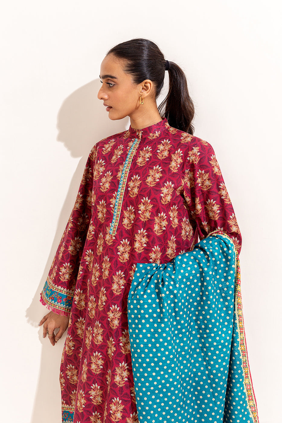3 Piece Printed Khaddar Suit-Mulberry Fern (Unstitched)