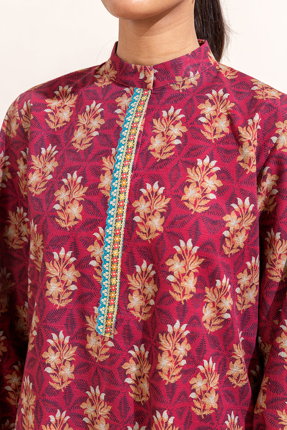 3 Piece Printed Khaddar Suit-Mulberry Fern (Unstitched)
